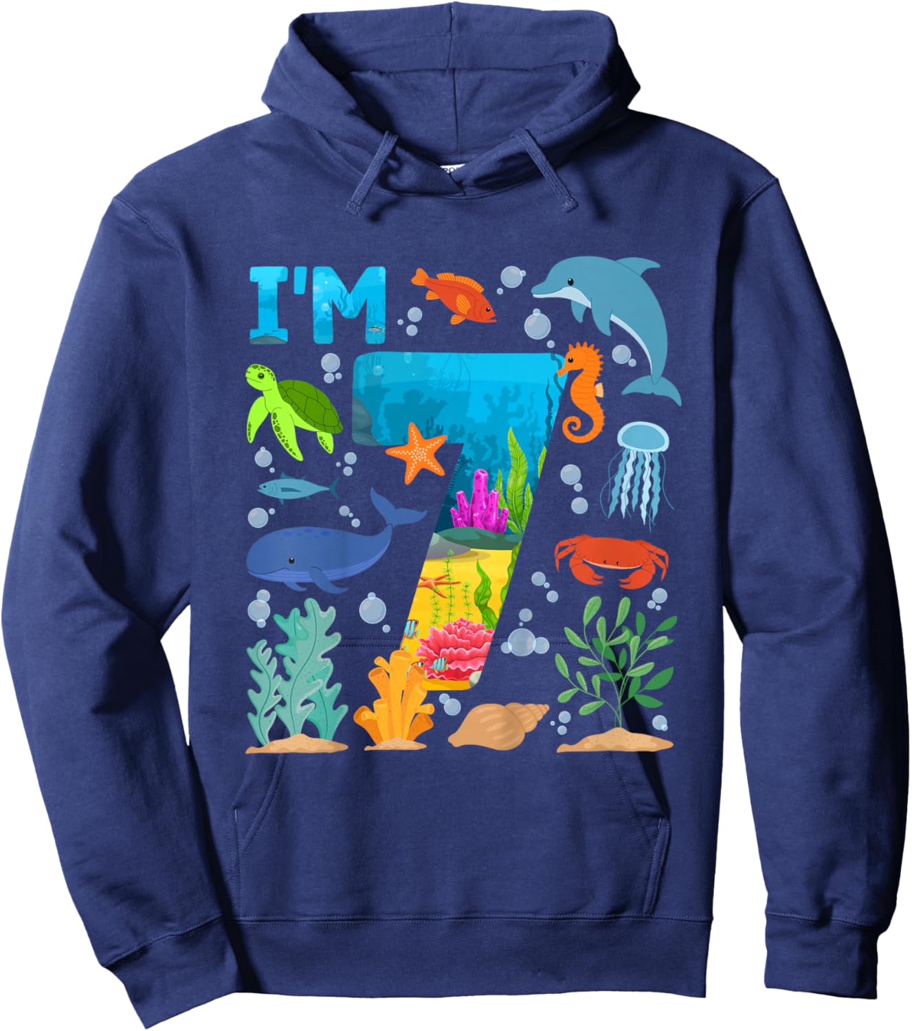 7th Ocean Birthday Party Seven Year Old Sea Animals Hoodie - Hoodie | Navy