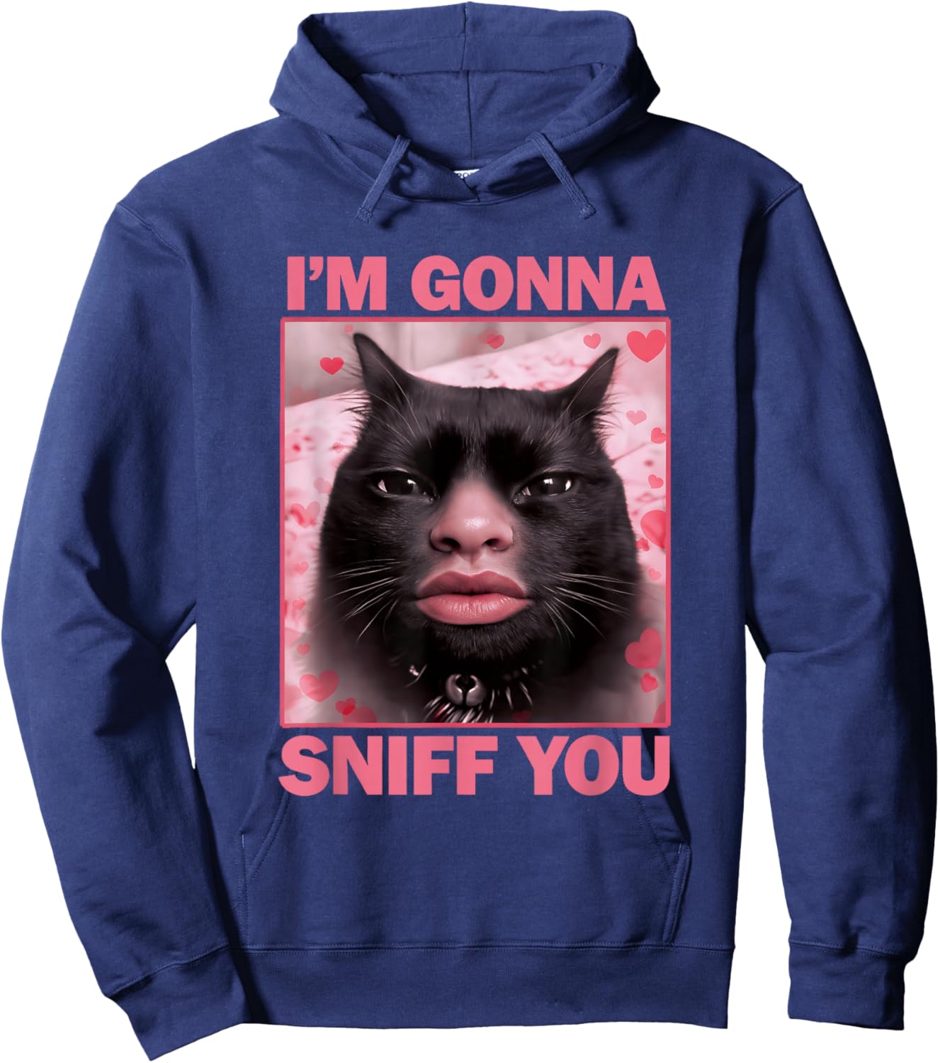 Im Gonna Sniff You Cat Meme Brainr0t Lips Staring Weird Cat Hoodie - Hoodie | Navy