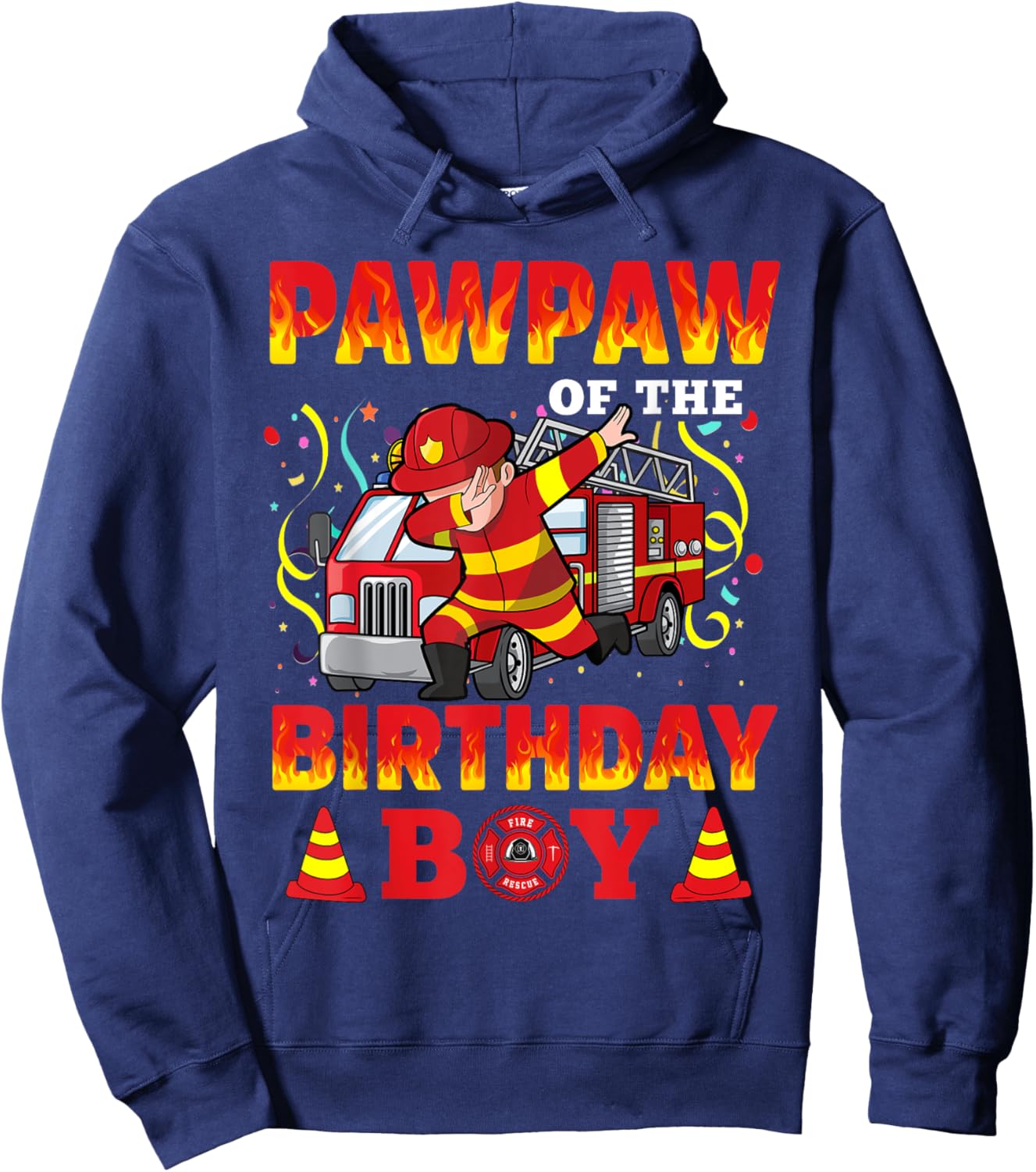 Pawpaw Of The Birthday Boy Fire Truck Firefighter Boys Hoodie - Hoodie | Navy
