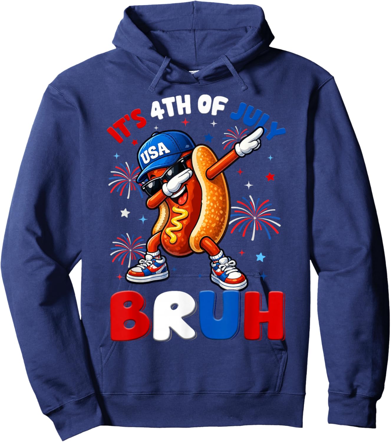 Bruh 4th of July Shirts Boys Kids Funny Hotdog Dab USA Flag Hoodie - Hoodie | Navy