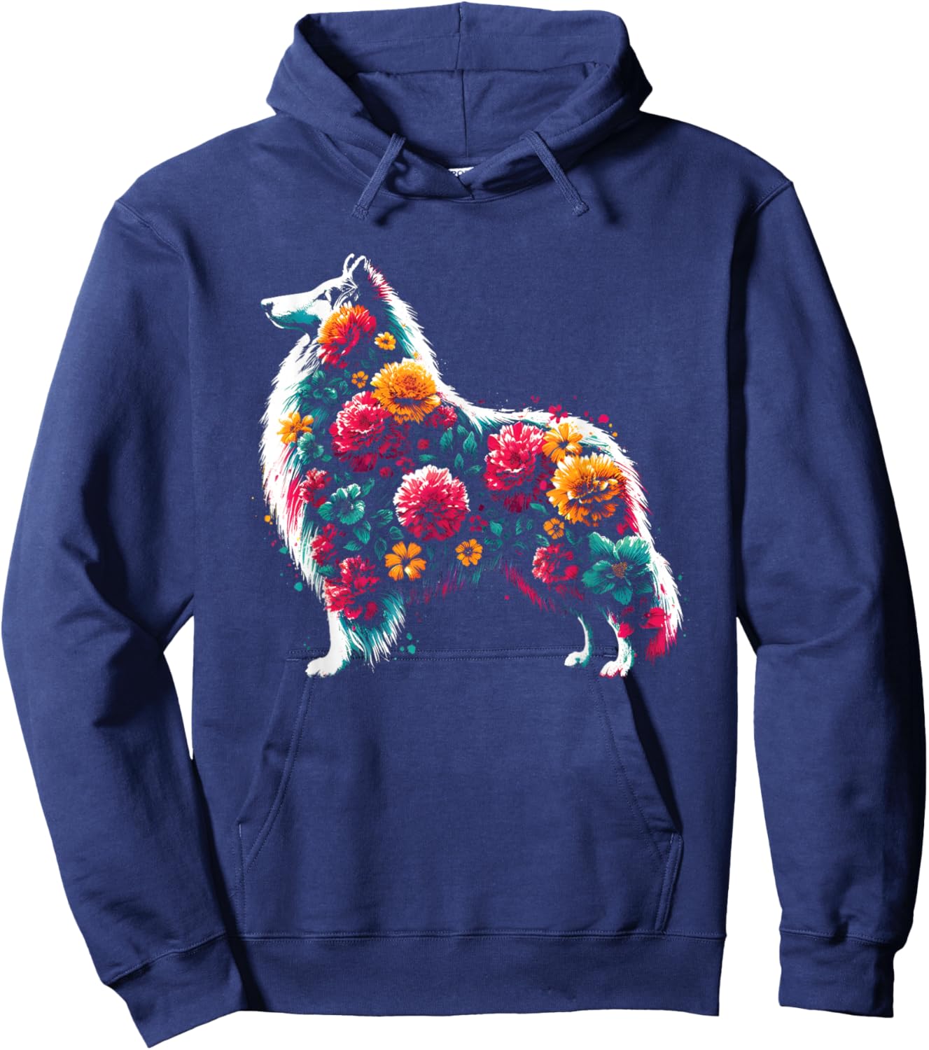 Floral Rough Collie - Vintage Flowers Collie Dog Lover Hoodie - Hoodie | Navy