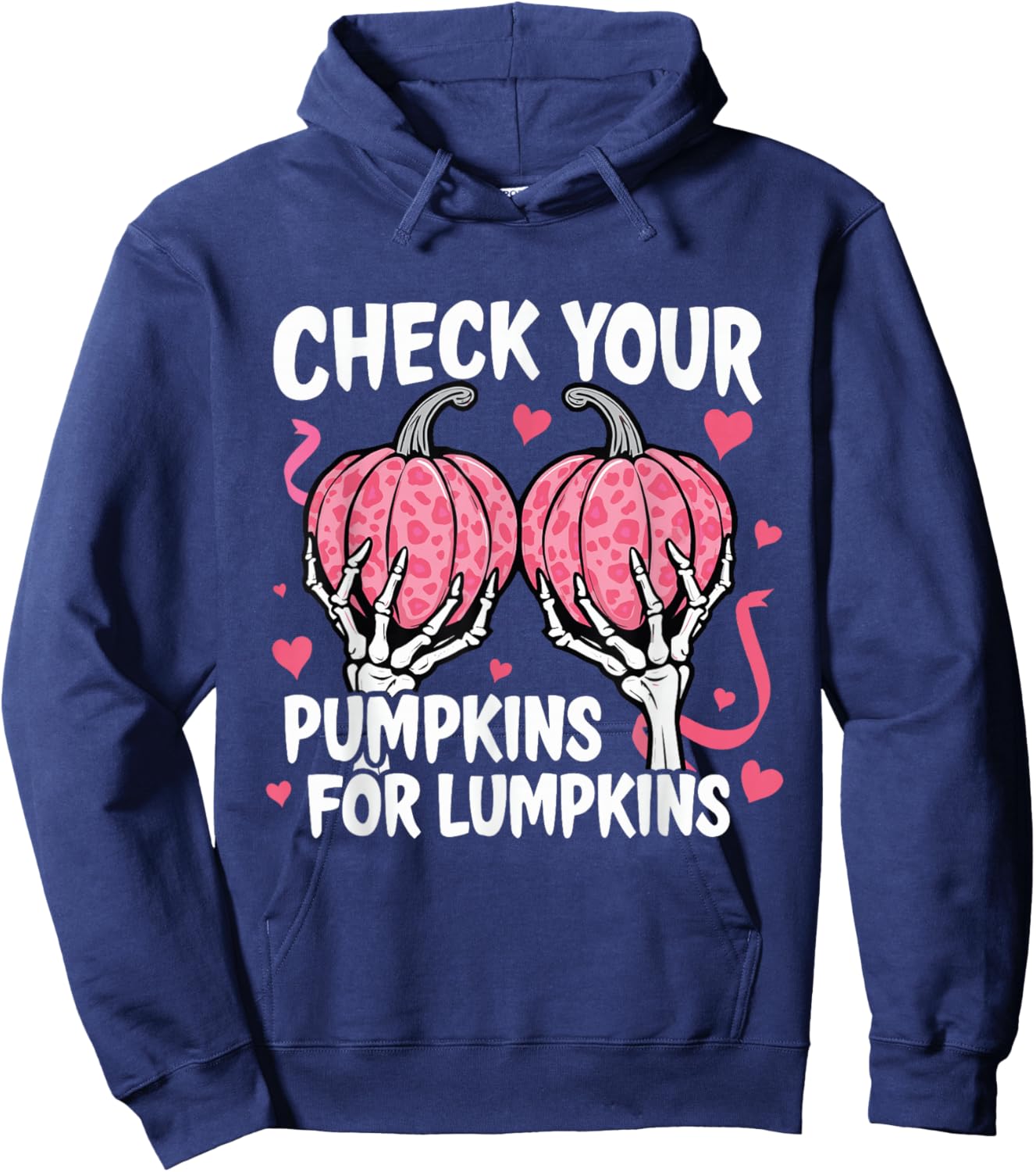 Check Your Pumpkins Breast Cancer Awareness Halloween Women Hoodie - Hoodie | Navy