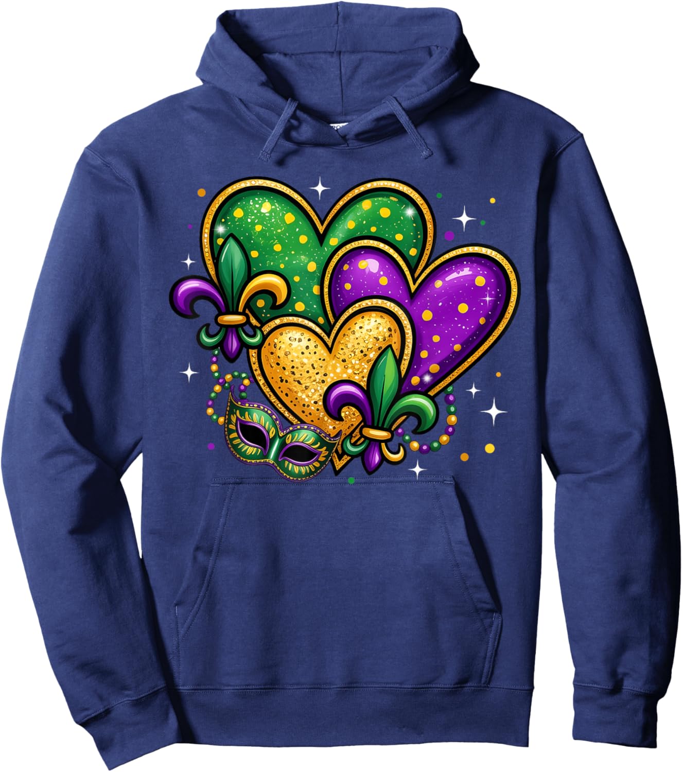 Mardi Gras Cute Hearts Fleur De Lis Girls Women Kids Hoodie - Hoodie | Navy