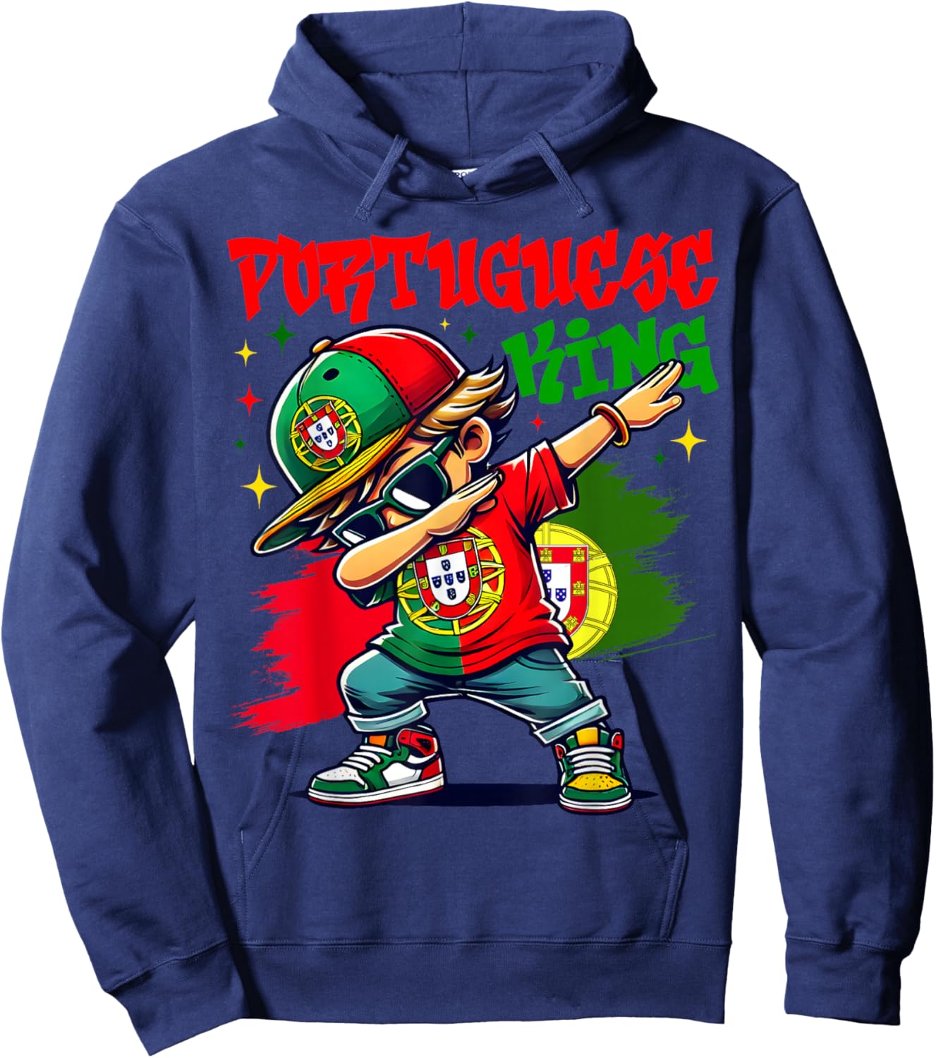 Portuguese King Dabbing Portugal Flag Pride for Kids Hoodie - Hoodie | Navy