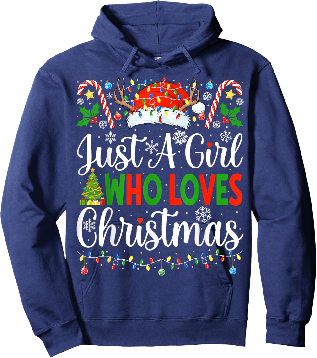 Just A Girl Who Loves Christmas Women Xmas Tree Girls Santa Hoodie - Hoodie | Navy