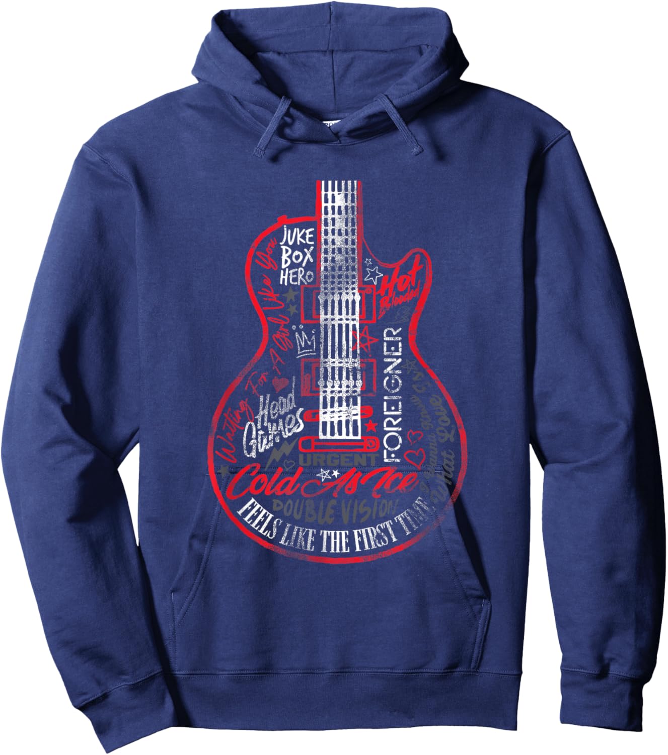 Foreigner Juke Box Hero Tracklist Hoodie - Hoodie | Navy