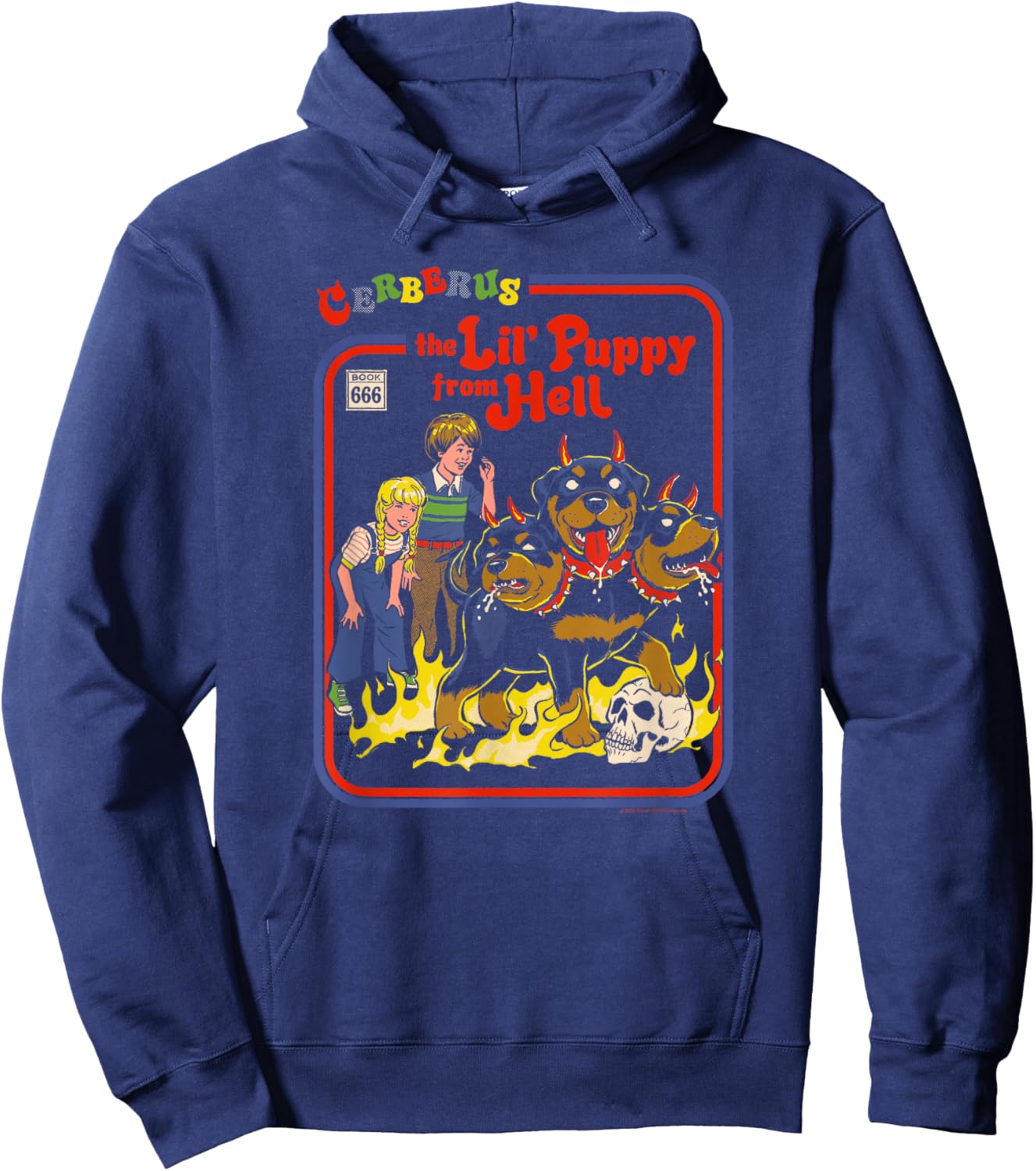 Steven Rhodes Cerberus Lil Puppy from Hell Retro Dark Humor Hoodie - Hoodie | Navy