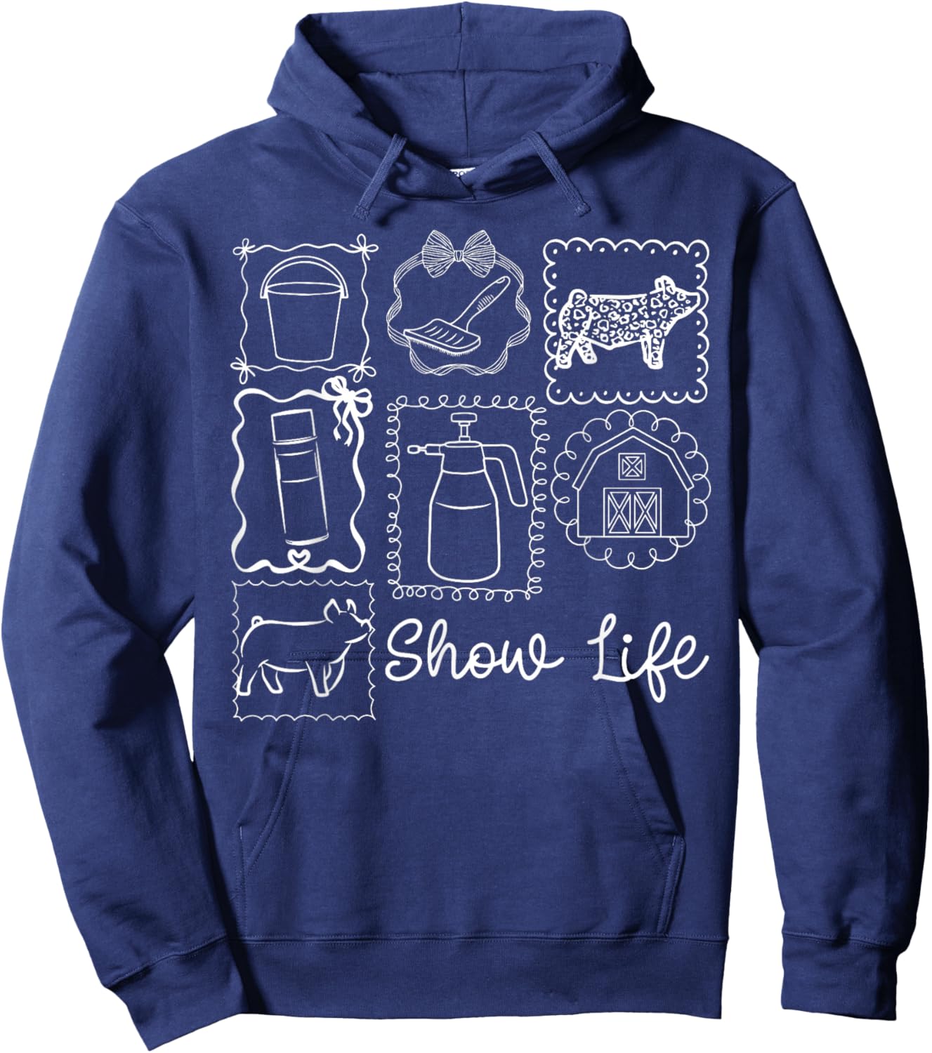 Vintage Stamp Collage Pig Livestock Farm Animal Show Mom Hoodie - Hoodie | Navy