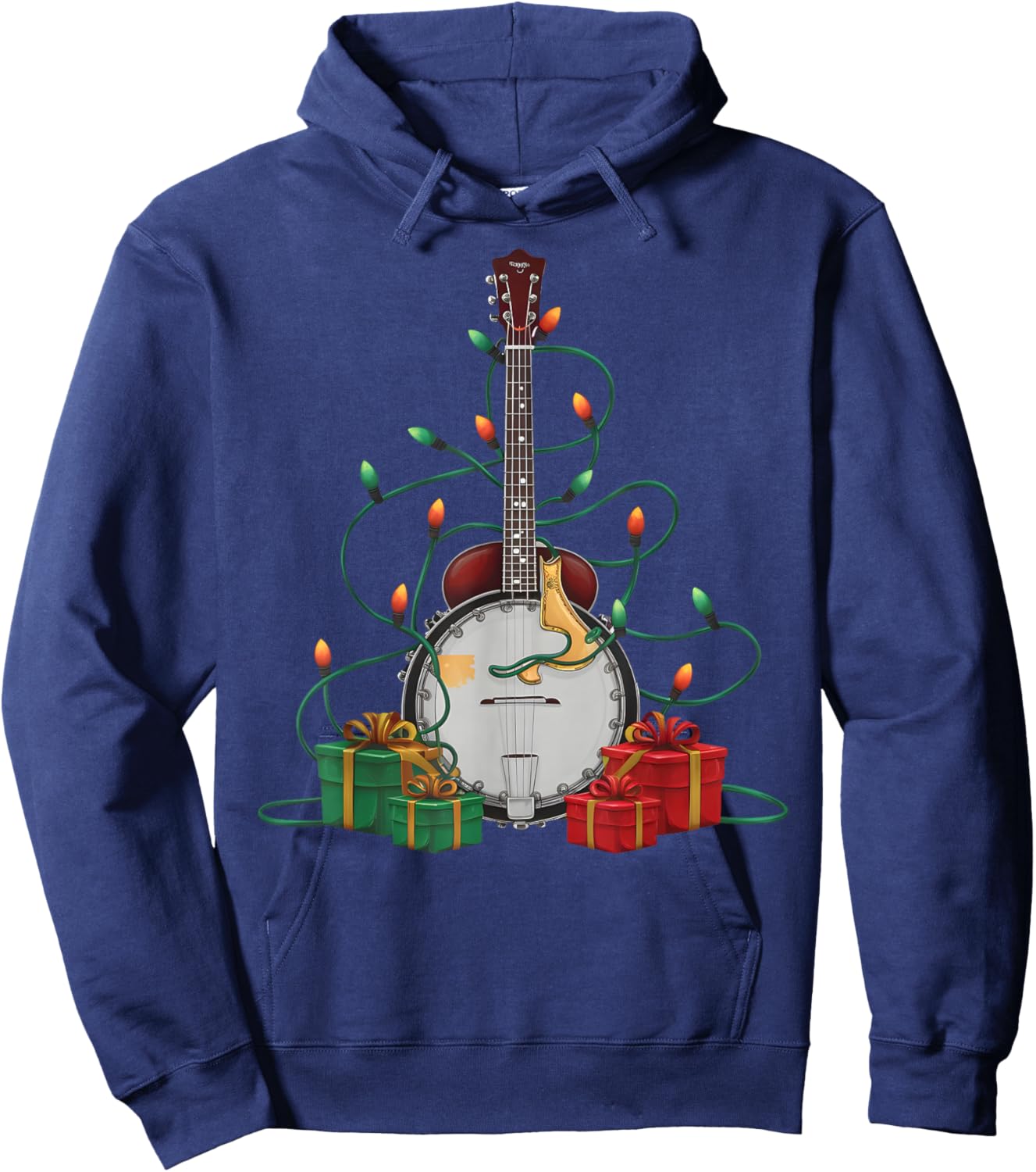 Xmas Lighting Santa Musical Banjo Christmas Hoodie - Hoodie | Navy