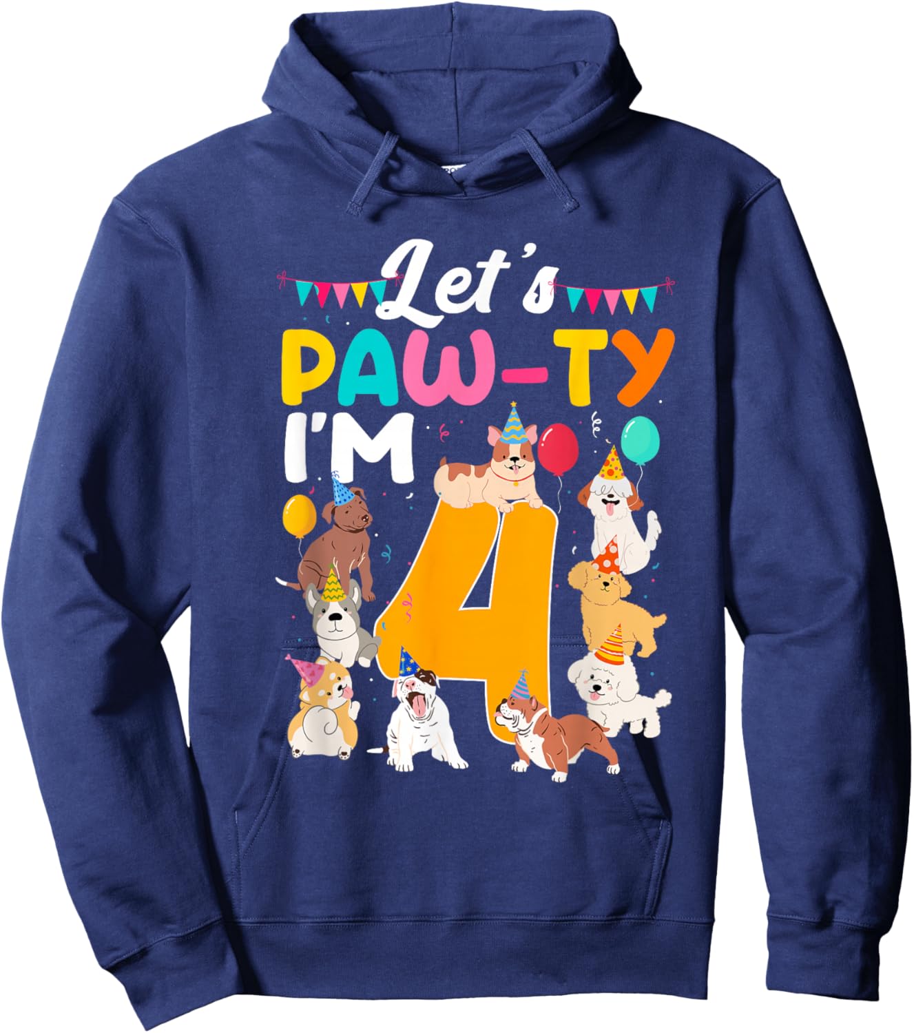 Let's Pawty I'm 4 Year Old Birthday Dogs Themed Party Hoodie - Hoodie | Navy