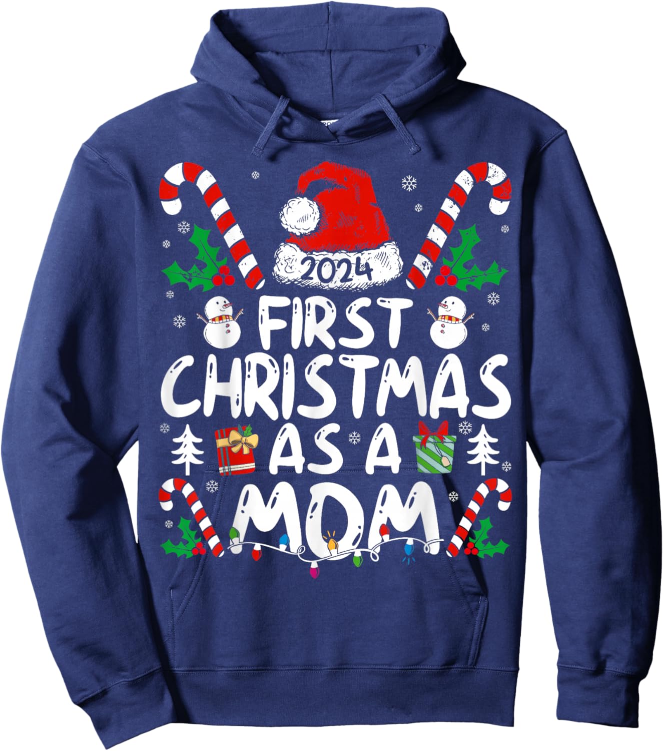 First Christmas As A Mom 2024 Family Matching 1st New Mom Hoodie - Hoodie | Navy
