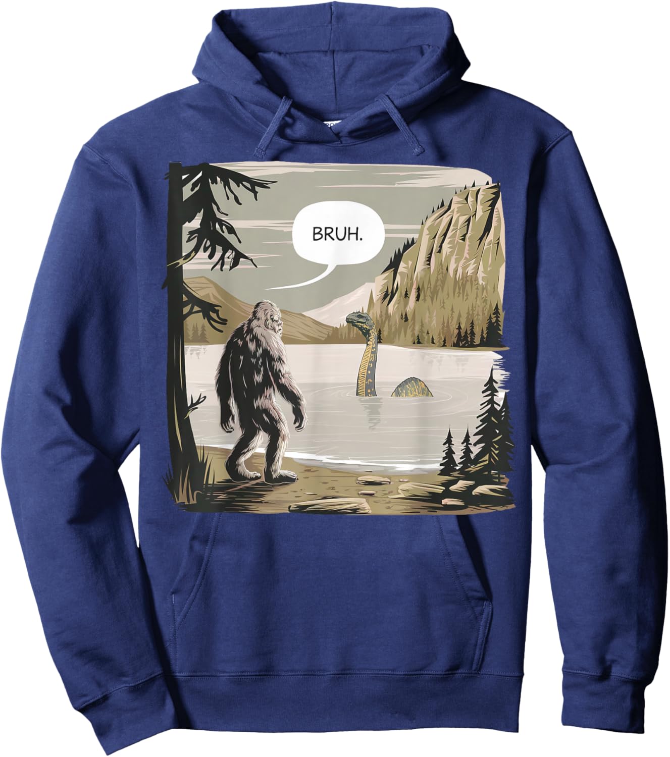 Bigfoot Loch Ness Monster Apparel Graphic -Adults & Kids Funny Graphic Black Short Sleeve Small Hoodie - Hoodie | Navy