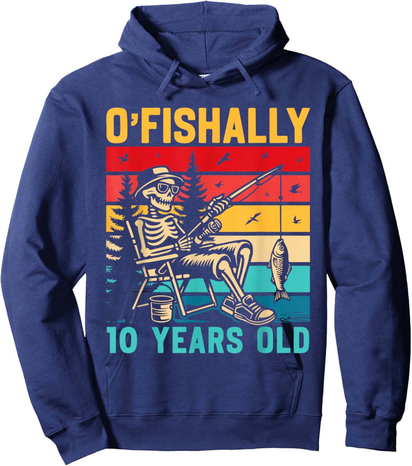 Ofishally 10 Years Old Fisherman 10th Birthday Fishing Boys Hoodie - Hoodie | Navy