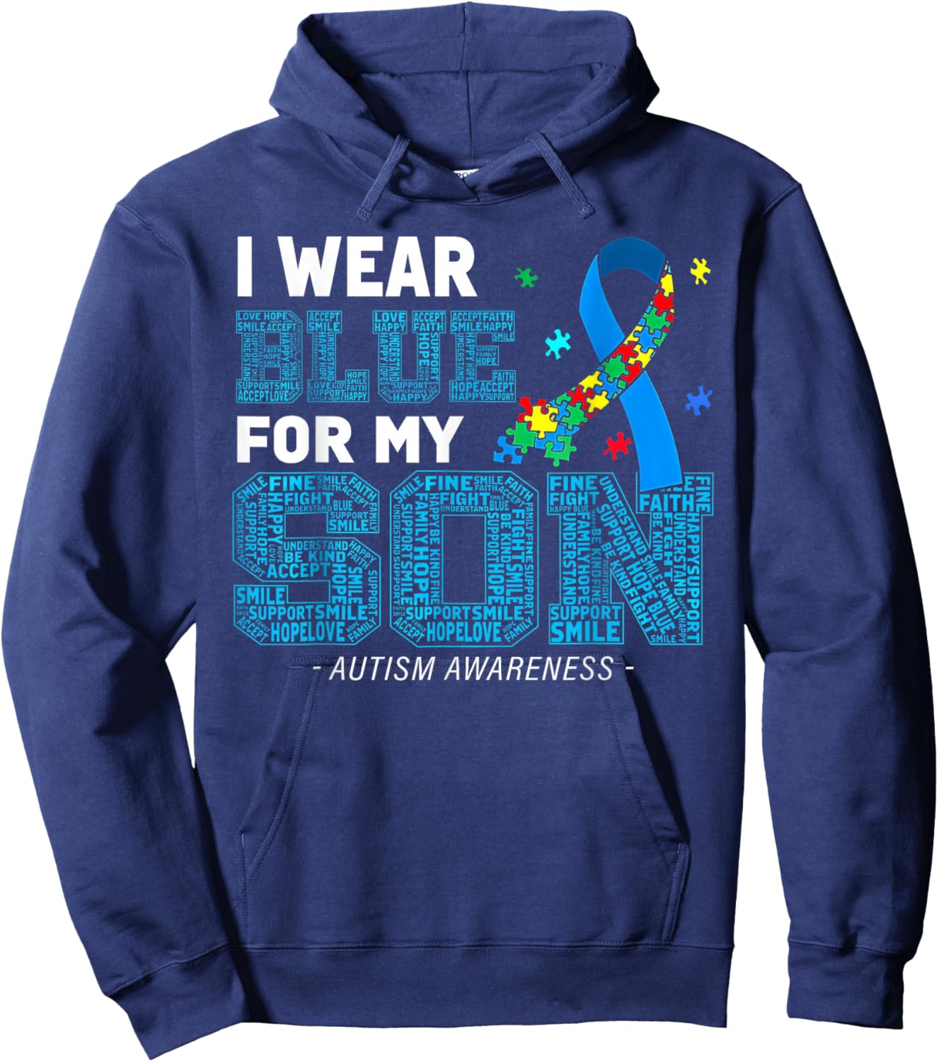 I Wear Blue For My Son Autism Awareness Mom Dad Parents Hoodie - Hoodie | Navy