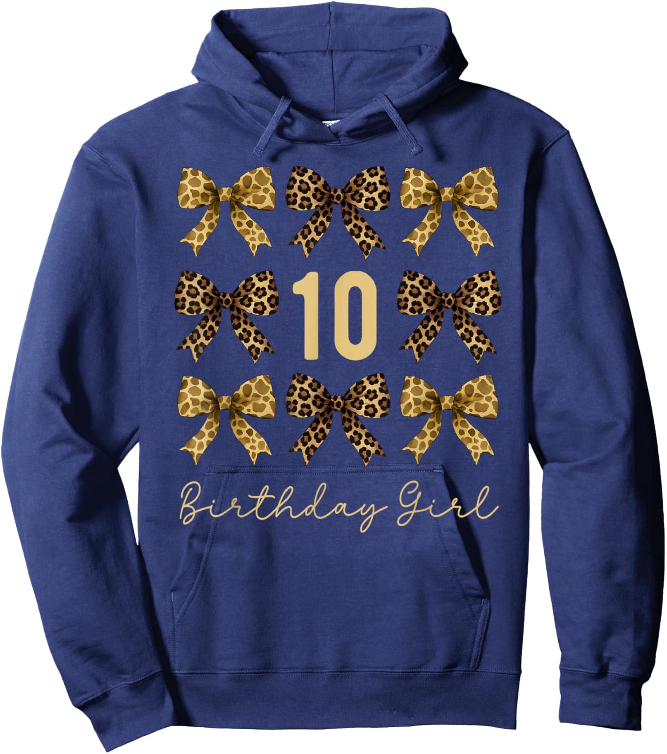 Safari 10th Birthday Girl Coquette Bow Animals Leopard Print Hoodie - Hoodie | Navy