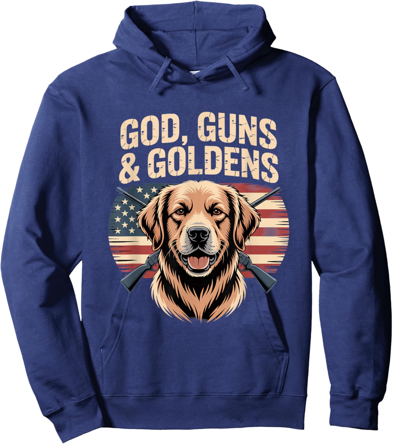 God Guns and Goldens American Flag Golden Retriever Hoodie - Hoodie | Navy