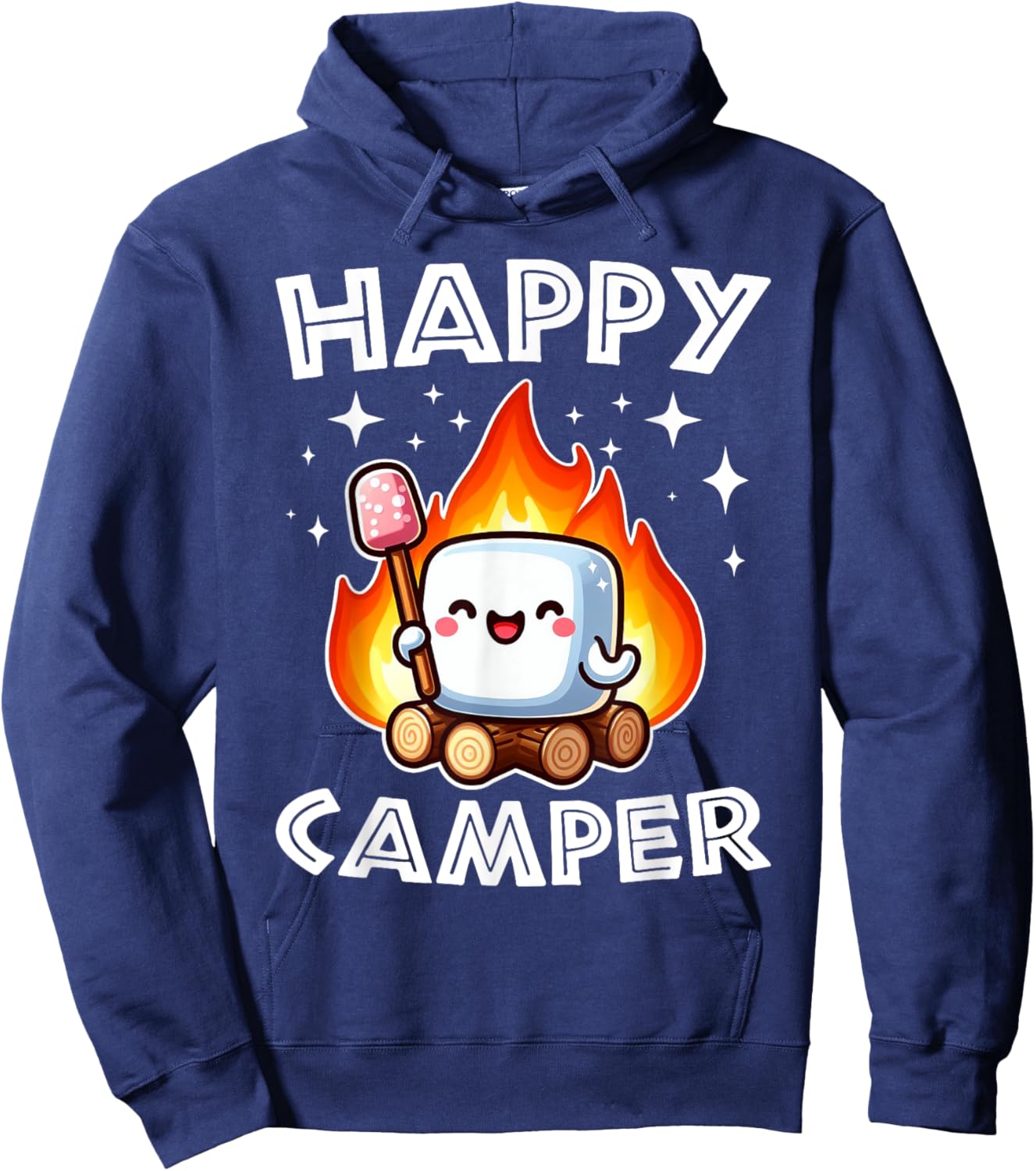 Happy Marshmallow Camper Cute Kids Girls Camp Camping Smores Hoodie - Hoodie | Navy