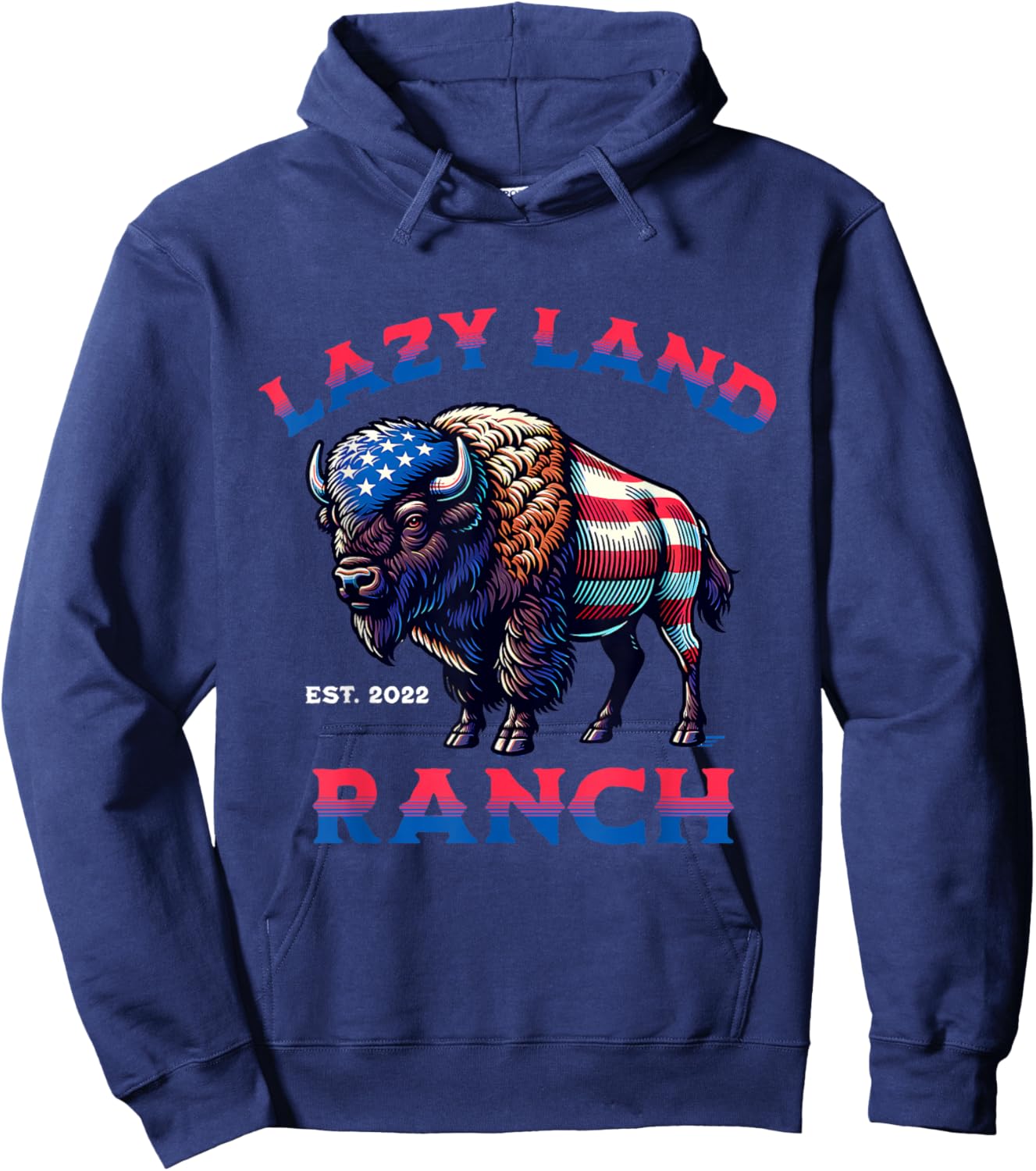 Lazy Land Ranch Buffalo American Flag Hoodie - Hoodie | Navy