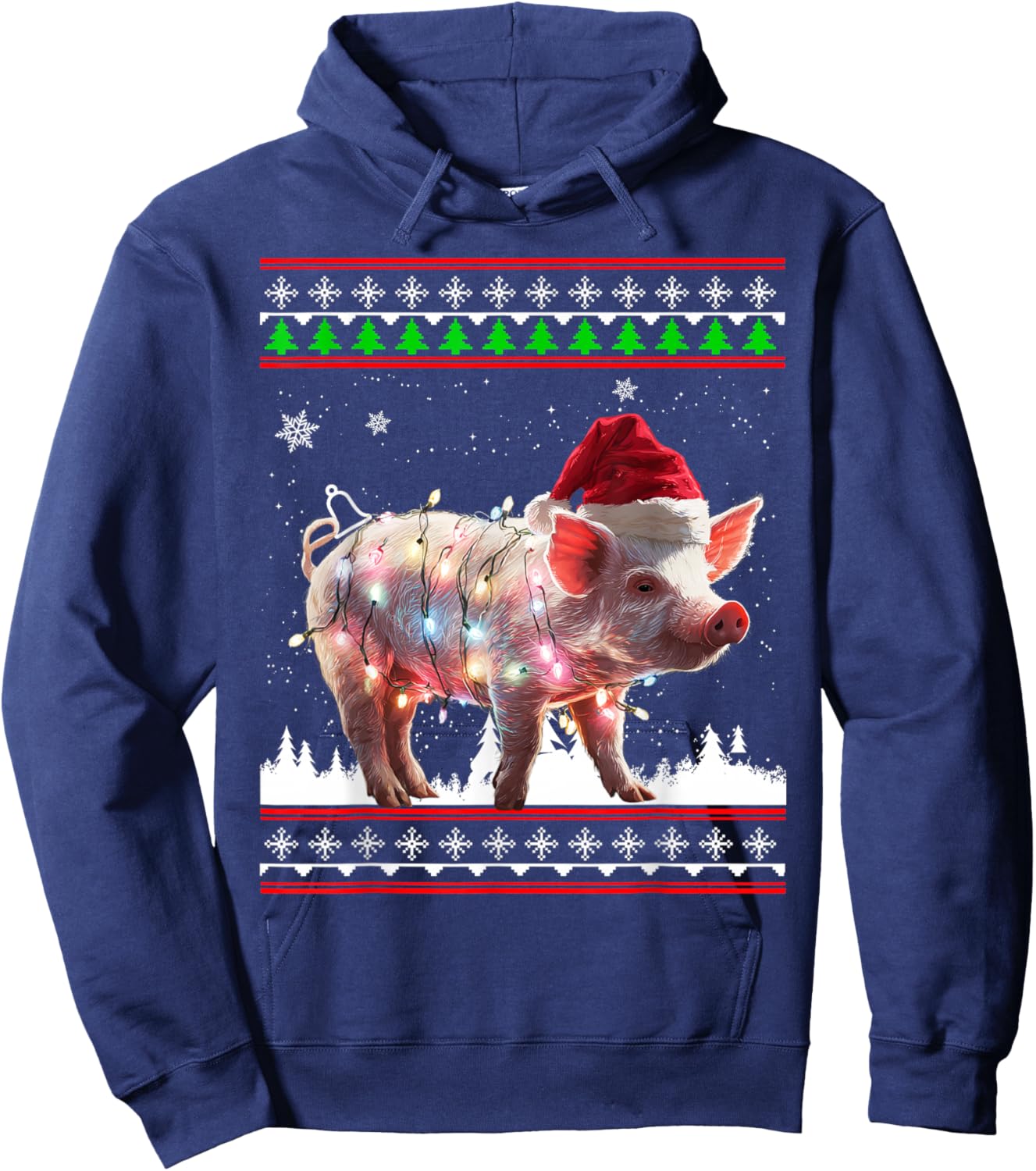 Funny Ugly Christmas Santa Pig Hoodie - Hoodie | Navy