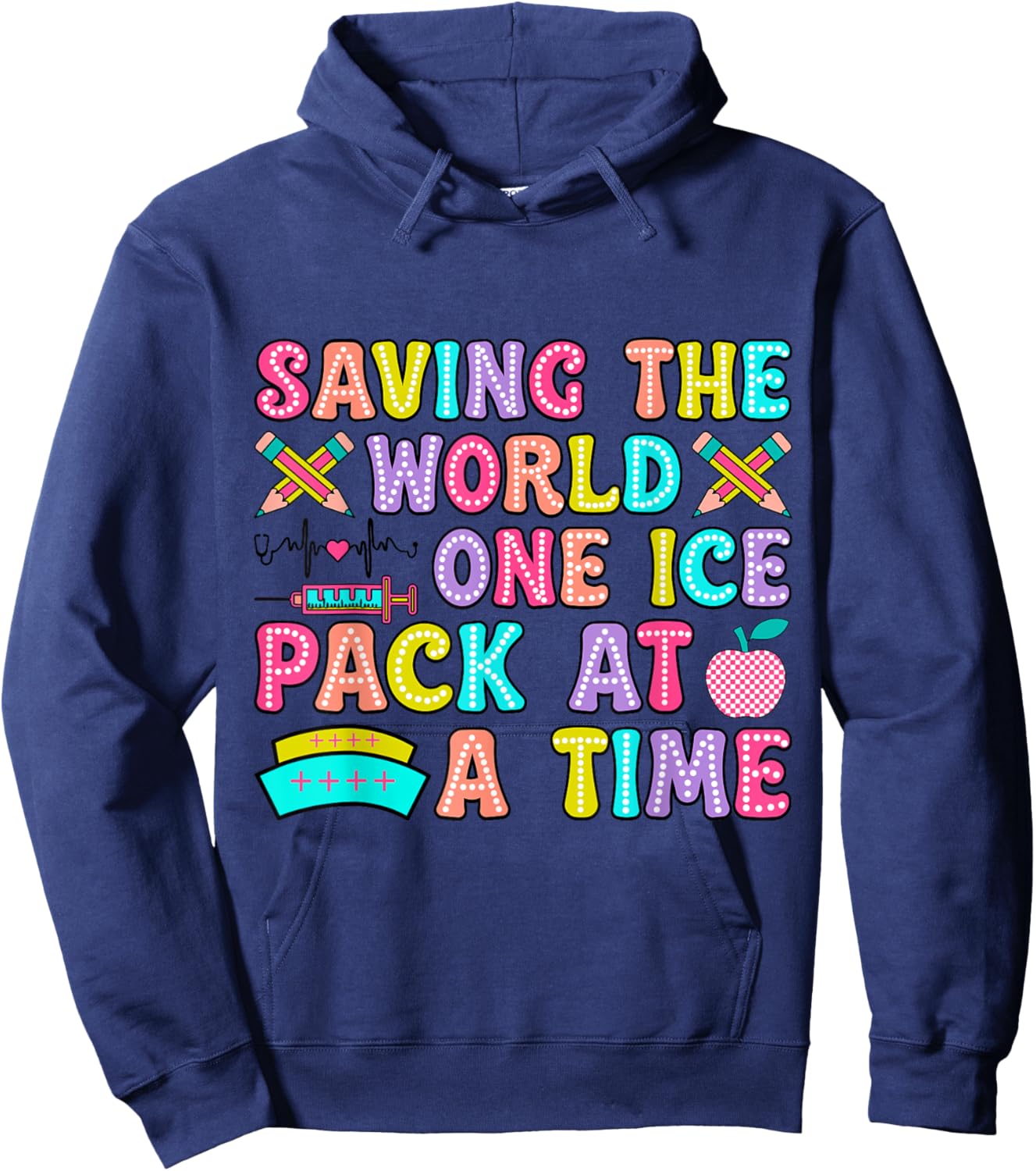 Saving The World One Ice Pack At Time Retro School Nurse Hoodie - Hoodie | Navy