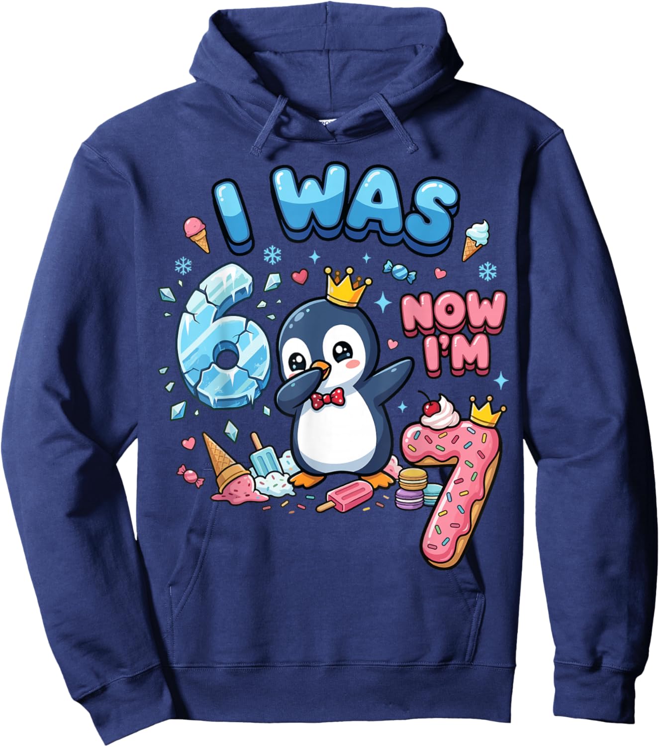 I was 6 Now I'm 7 Penguin 6 7 Birthday Hoodie - Hoodie | Navy