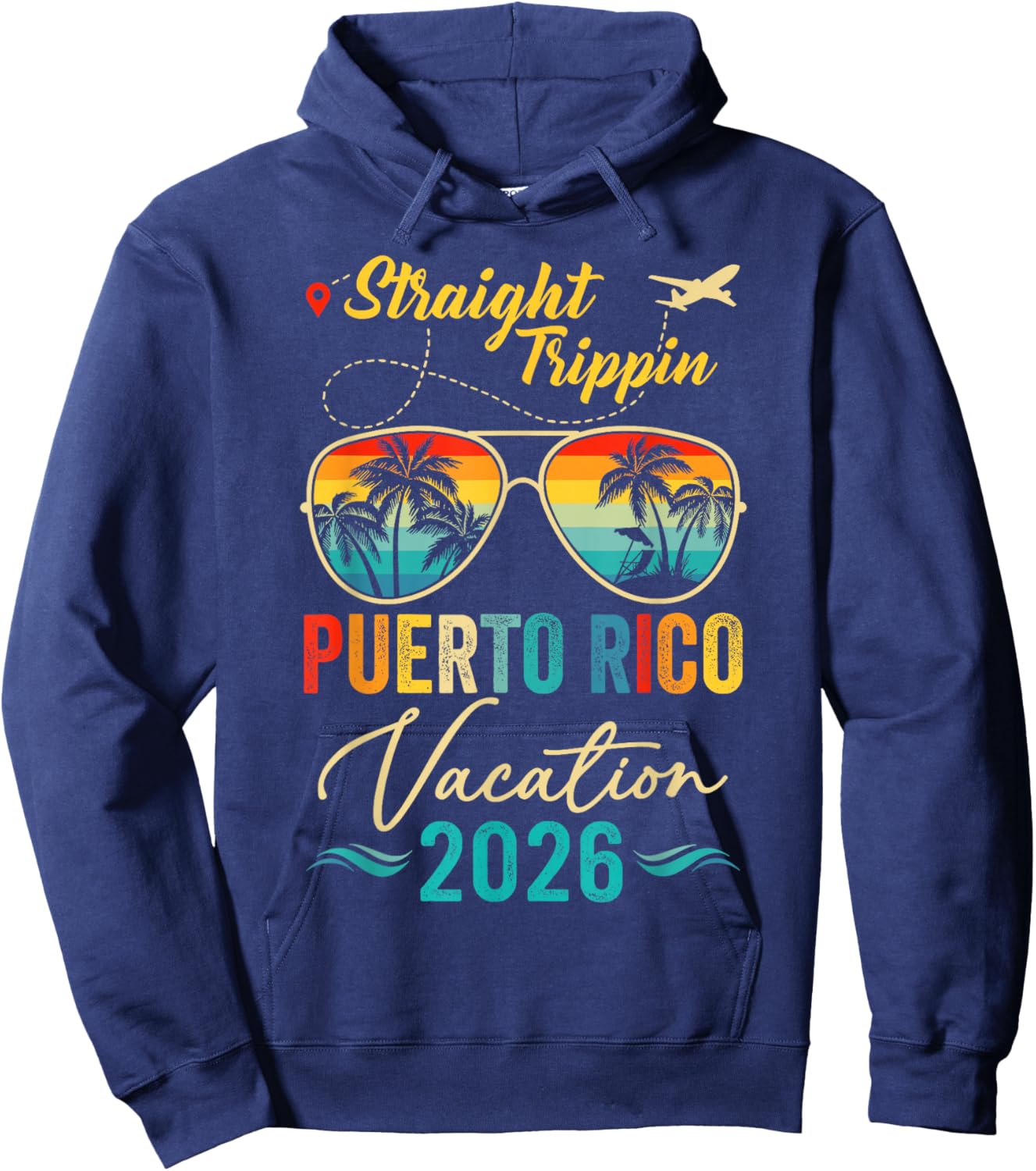 Straight 2026 Trippin Puerto-Rico Sunglasses Summer Vacation Hoodie - Hoodie | Navy