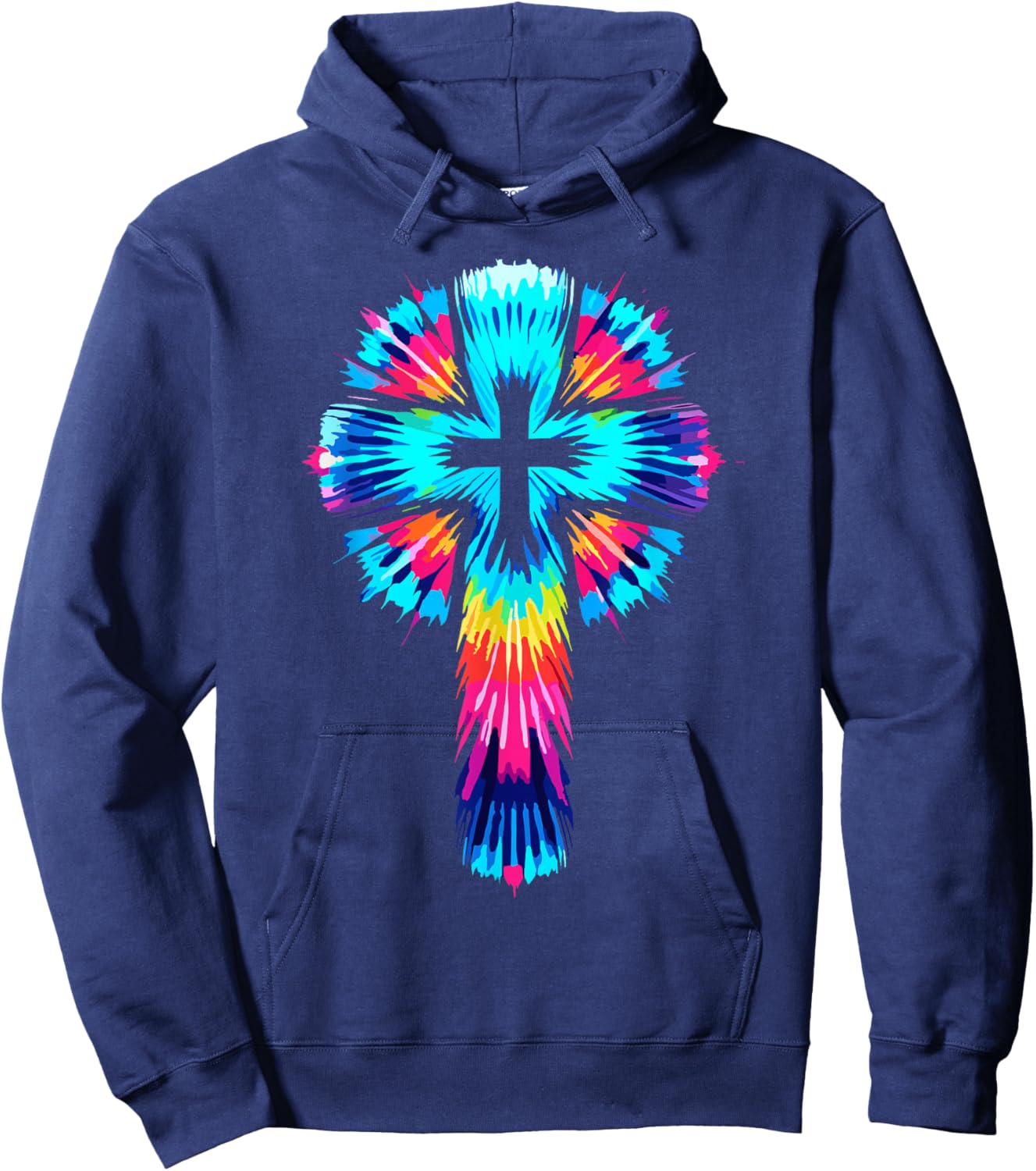 Religious Designs By ShirtZilla Vibrant Tie Dye Cross Christian Apparel Cross , Small, Black Hoodie - Hoodie | Navy