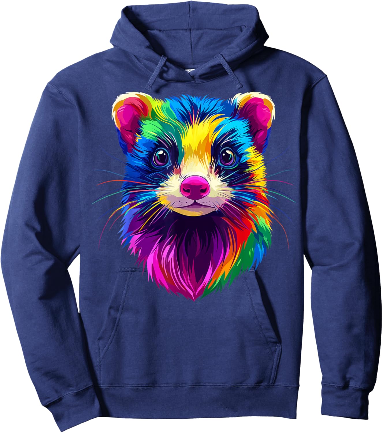 Colorful Ferret Face Cute Animal Lover Men Women Black Hoodie - Hoodie | Navy