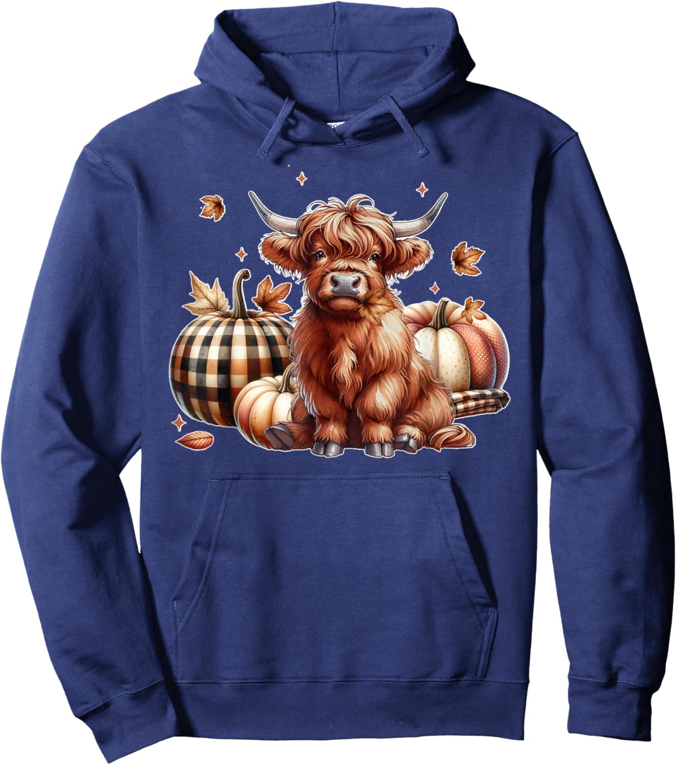 Howdy Fall Western Farm Country Highland Cow Autumn Pumpkin Hoodie - Hoodie | Navy