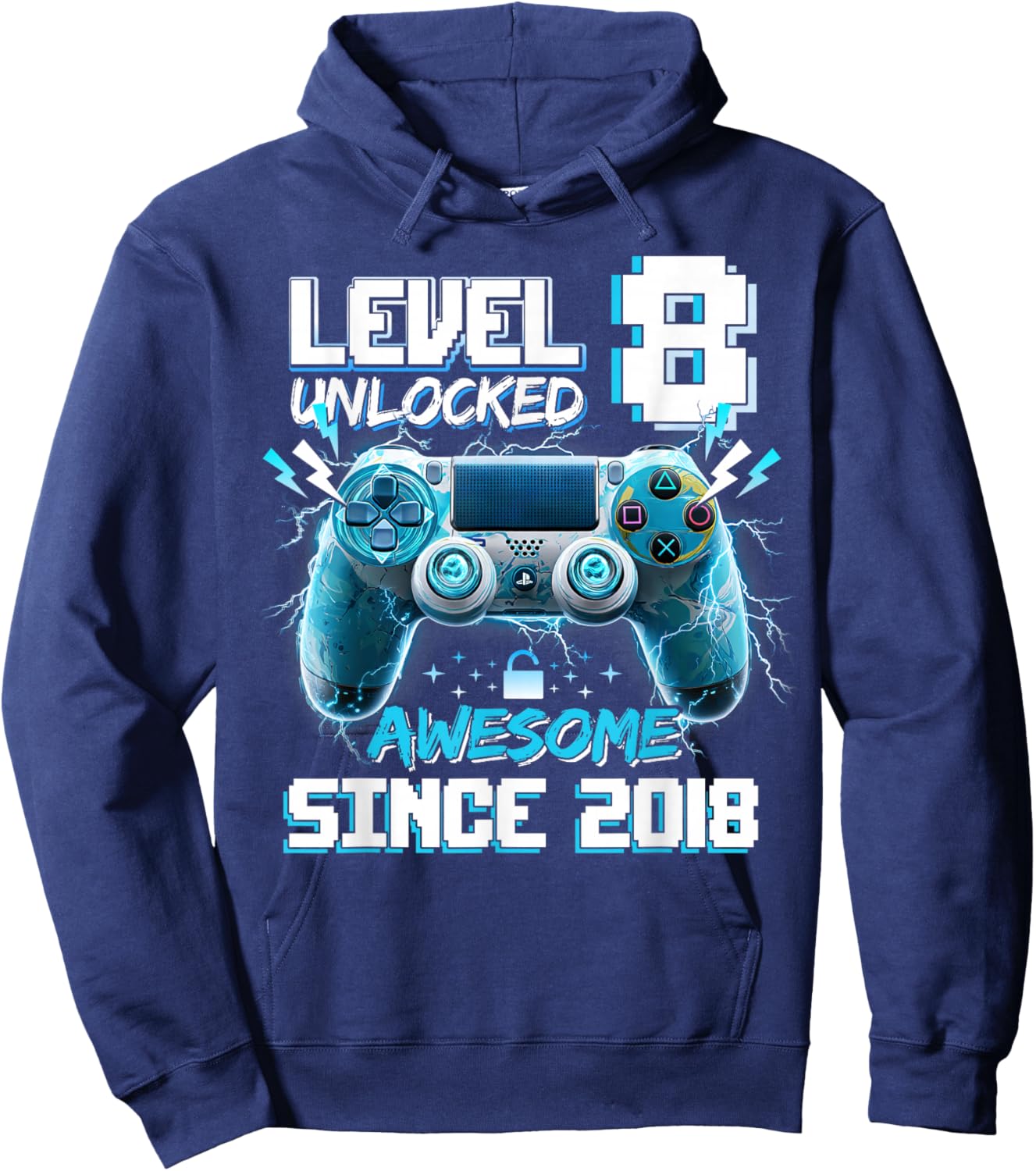 Level 8 Unlocked Awesome 2018 Video Game 8th Birthday Hoodie - Hoodie | Navy