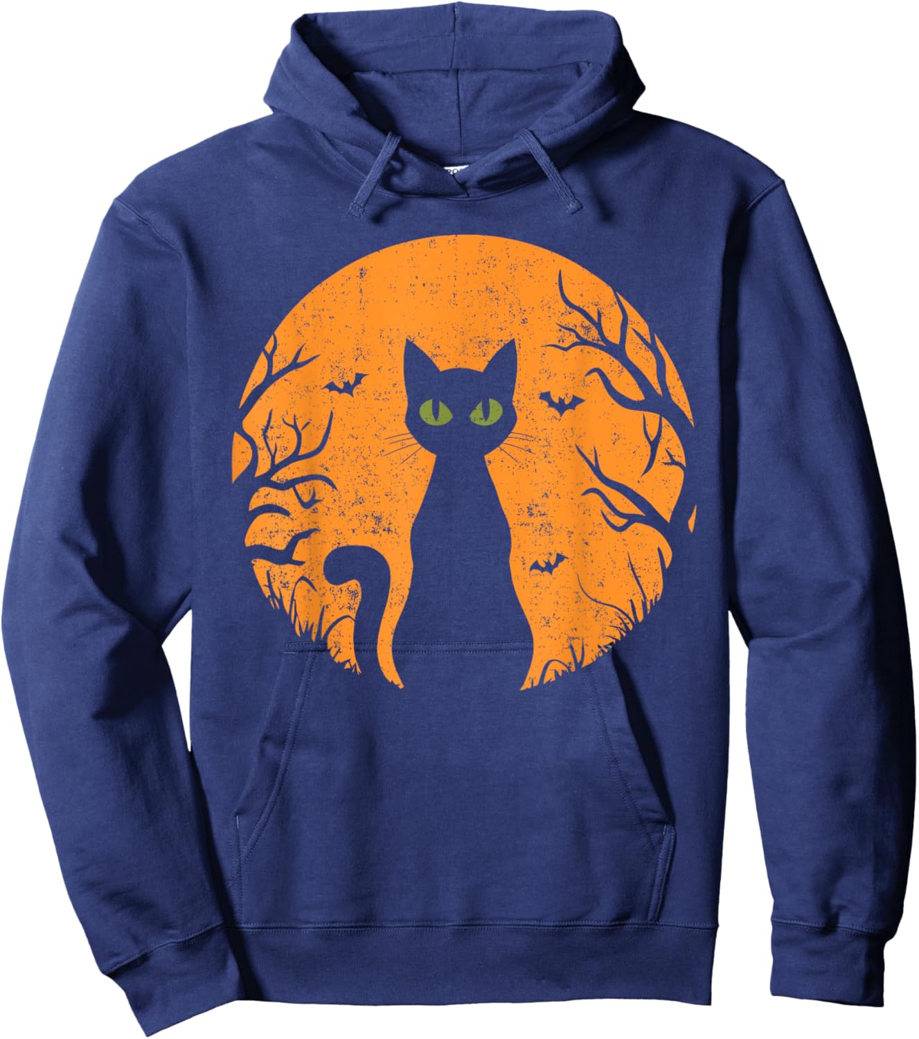 Vintage Scary Halloween Cat Costume Retro Cat Moon Men Women Kids Hoodie - Hoodie | Navy