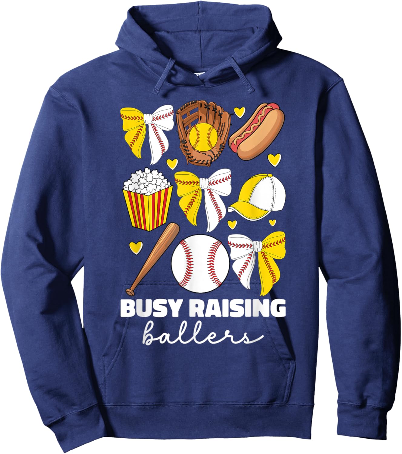 Busy Raising Ballers Baseball And Softball Mom Coquette Bow Hoodie - Hoodie | Navy