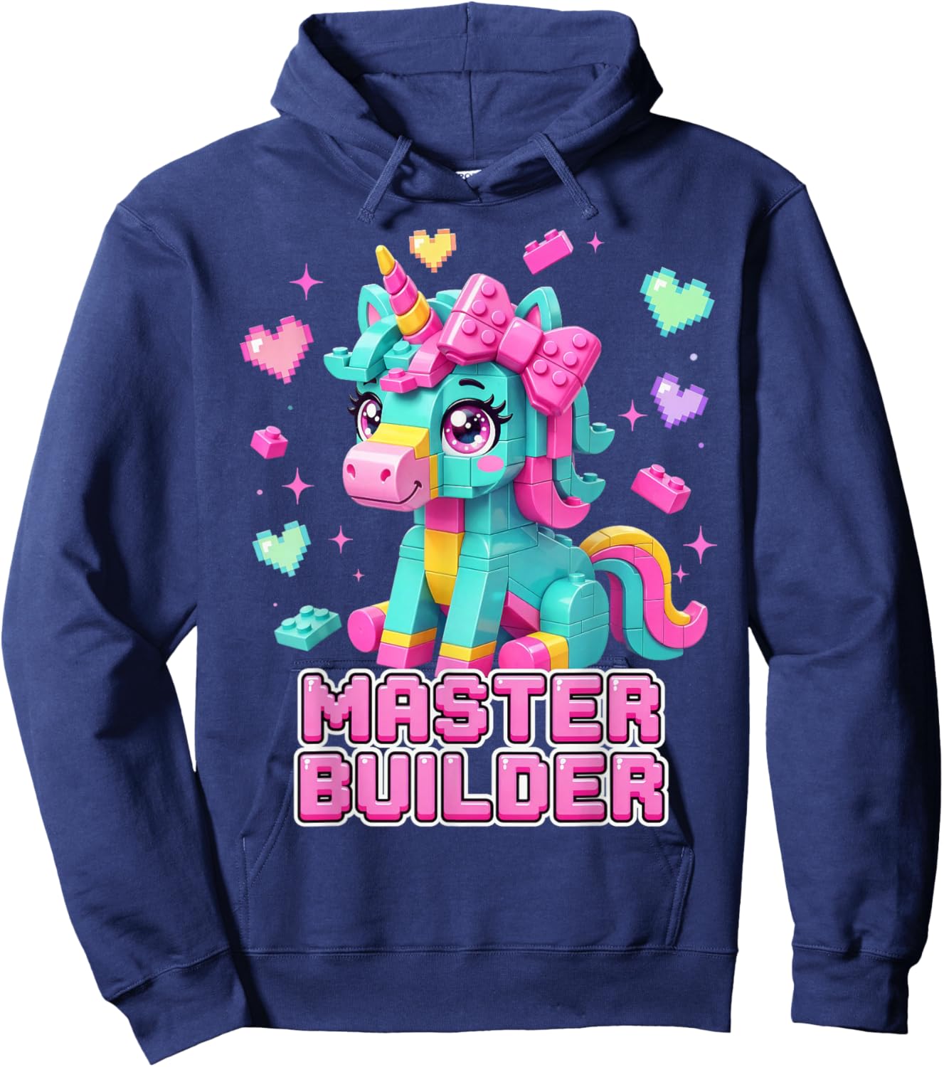 Master Builder Kids Girls Building Bricks Unicorn Lover Hoodie - Hoodie | Navy