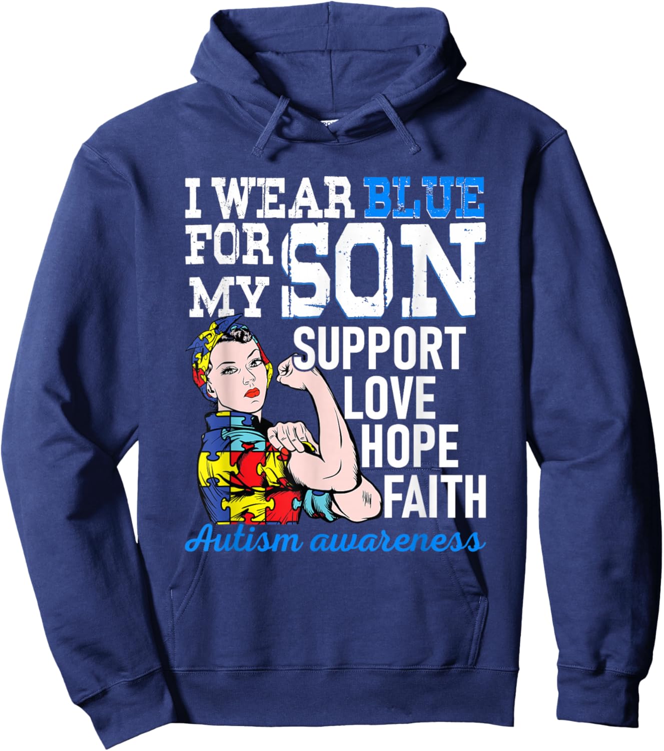 Autism Awareness I Wear Blue for my son autism mom Hero Hoodie - Hoodie | Navy