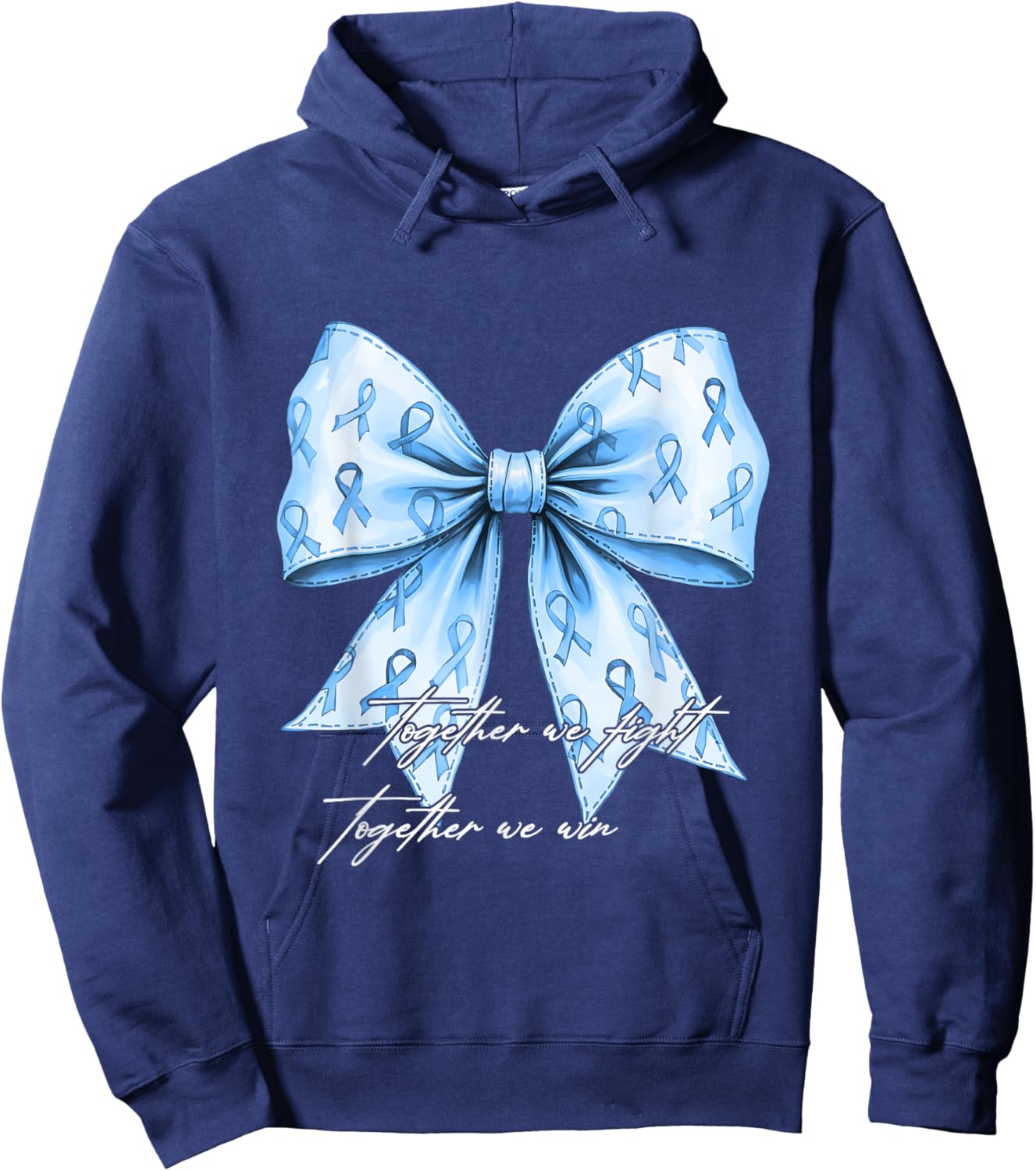 Prostate Cancer Awareness Together We Fight Blue Bow Ribbon Hoodie - Hoodie | Navy