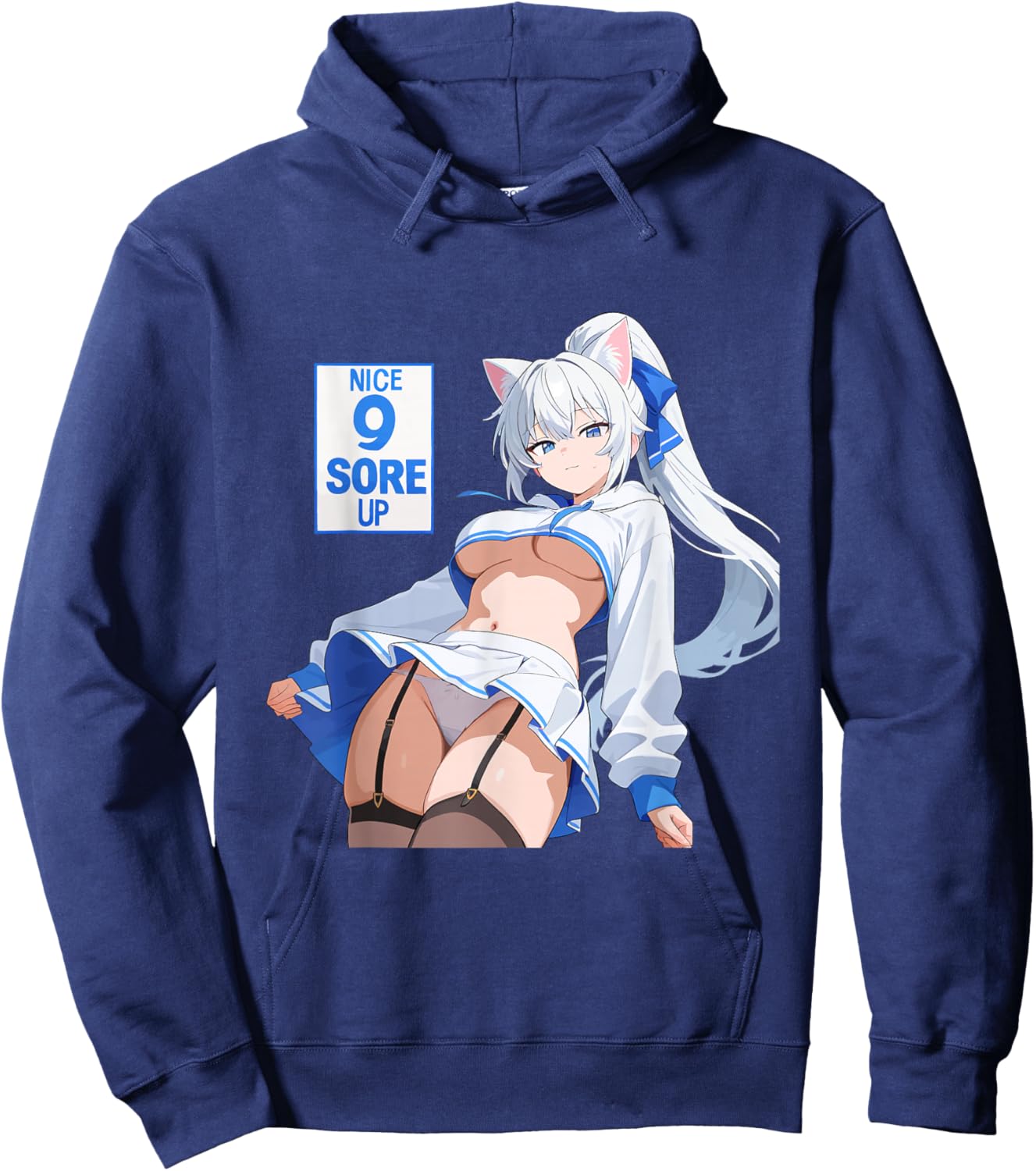 Sexy Waifu Anime Girl Cat Kitten Ears Lingerie Japanese Art Hoodie - Hoodie | Navy