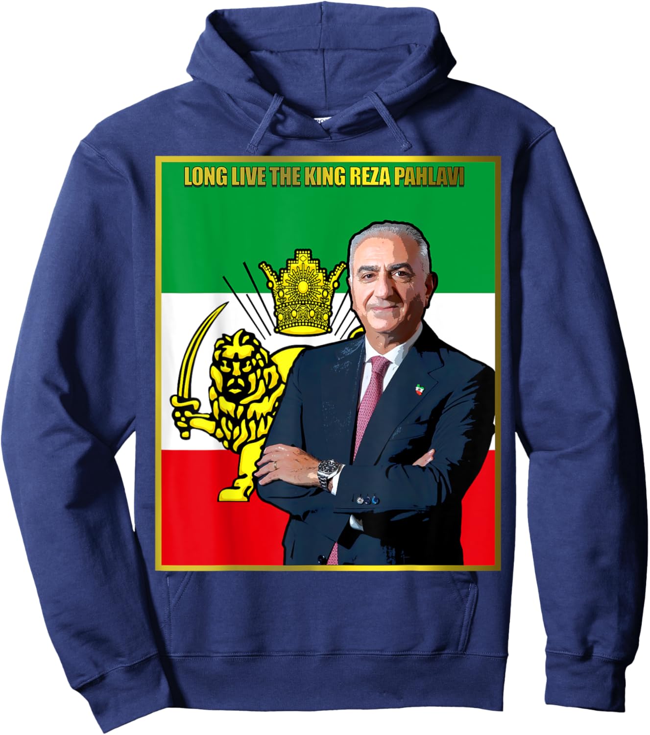 King Reza Pahlavi with flag Hoodie - Hoodie | Navy