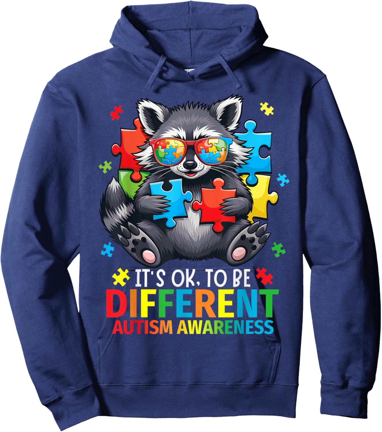 It's Okay To Be Different Autism Awareness Cute Raccoon Hoodie - Hoodie | Navy