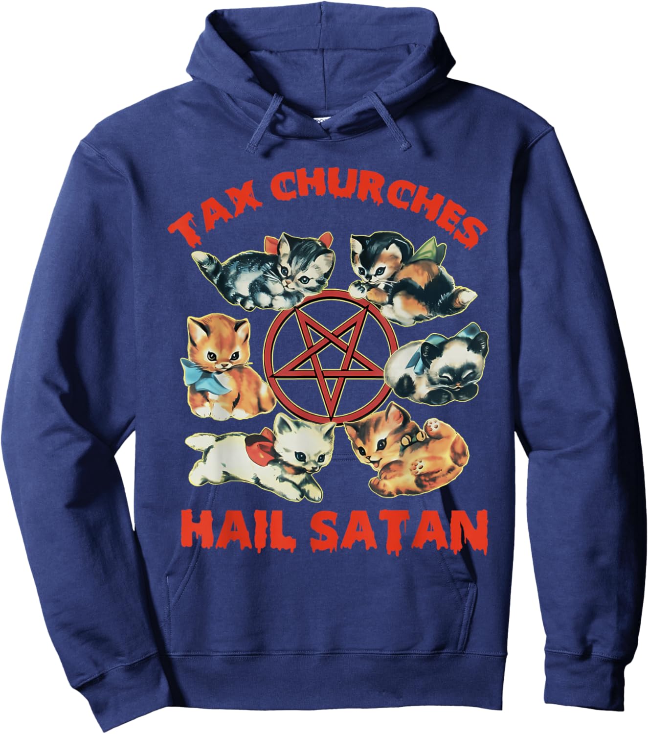 Tax Churches Hail Satan Funny Design Hoodie - Hoodie | Navy