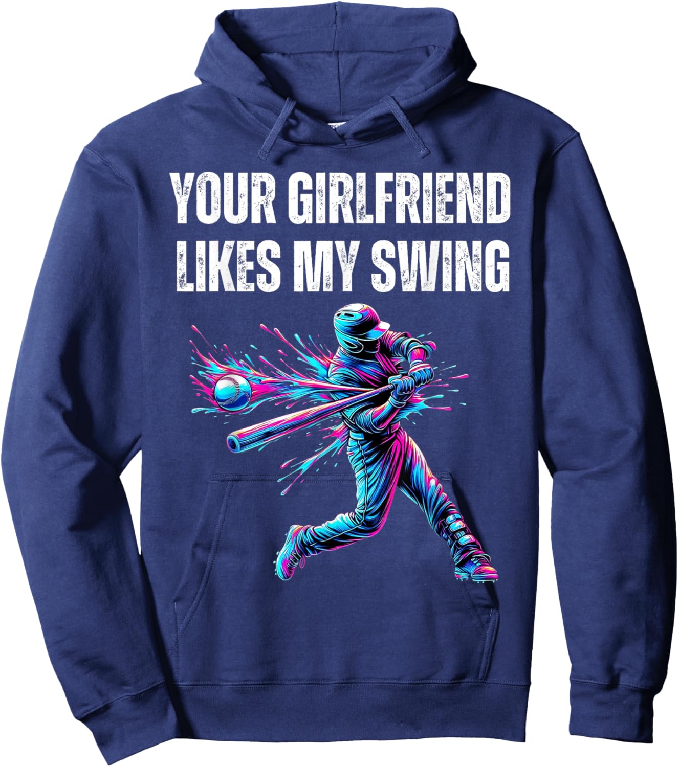 Your Girlfriend Likes My Swing Funny Baseball Quote Boys Men Hoodie - Hoodie | Navy