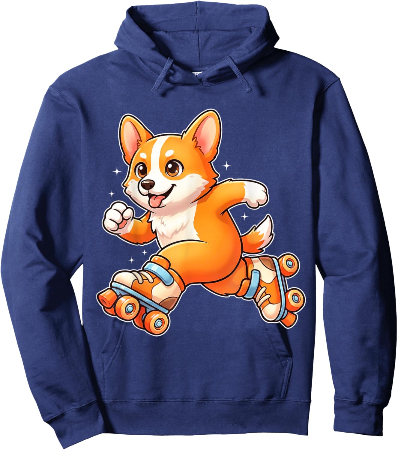 Cute Corgi Roller Skating Cartoon Funny Skater Dog Graphic Hoodie - Hoodie | Navy