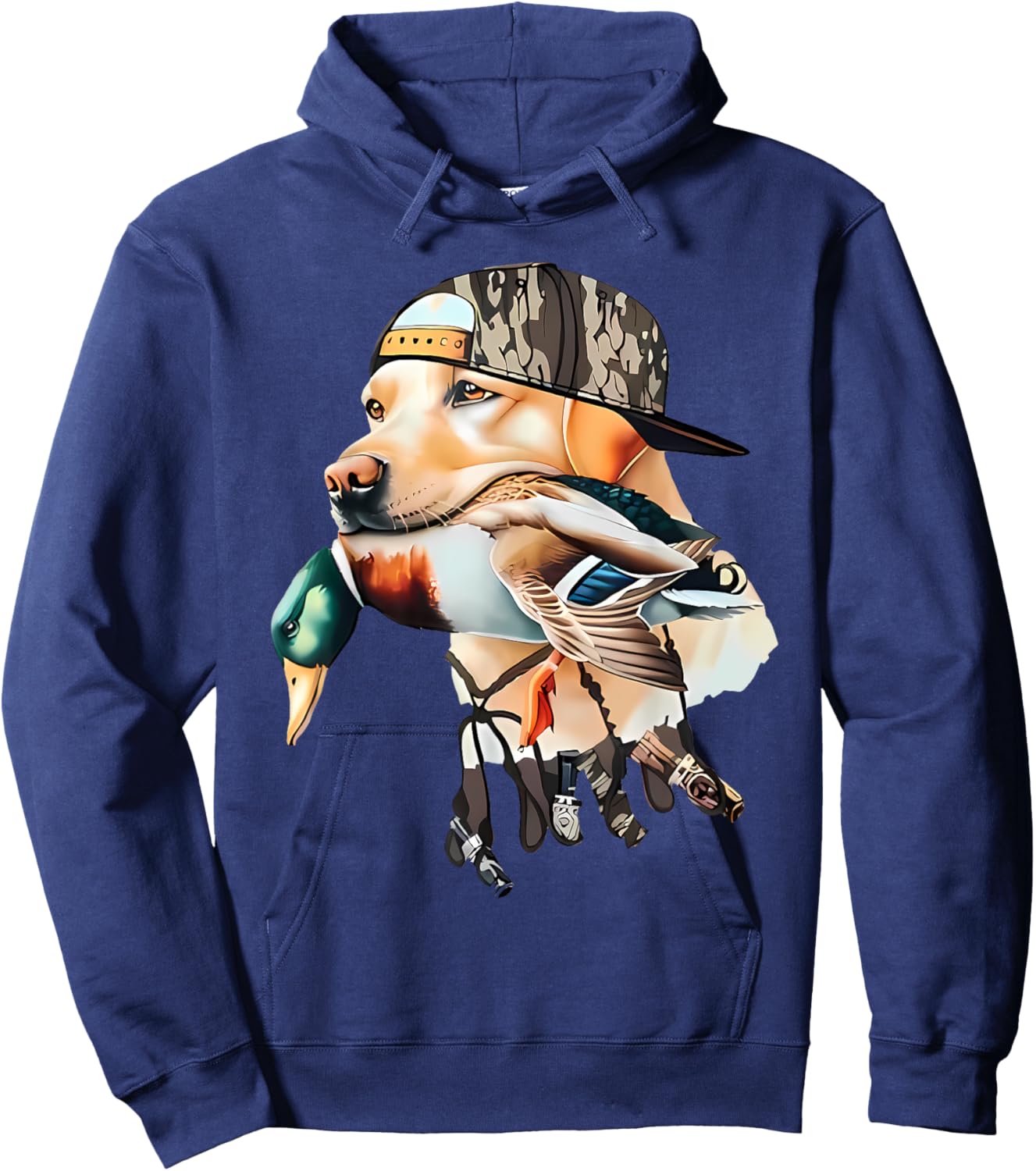 Bold Hunting Dog With Duck Hello Hunting Season Men Women Hoodie - Hoodie | Navy