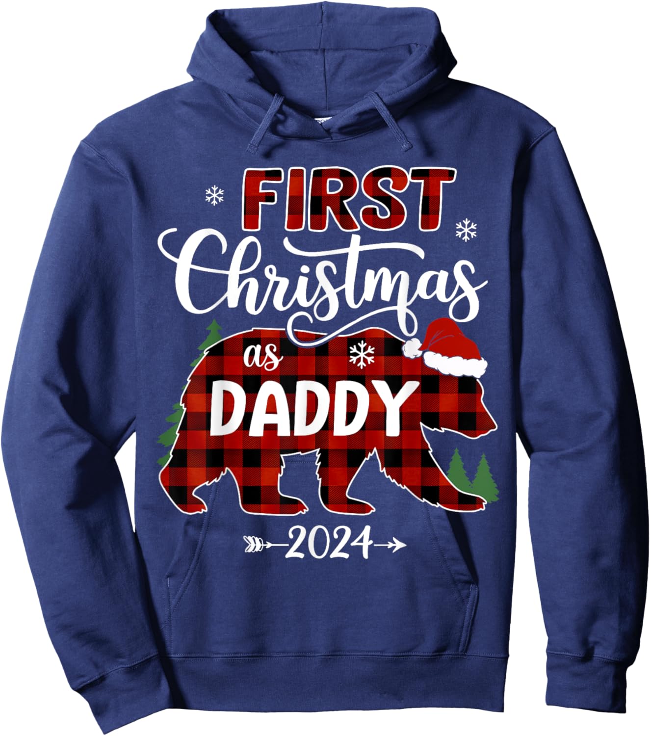 First Christmas As Daddy 2024 Bear Santa Hat Pregnancy Baby Hoodie - Hoodie | Navy