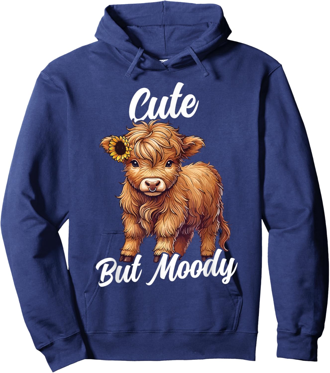 Cute But Moody Highland Cow Cowgirl Baby With Sunflower Hoodie - Hoodie | Navy