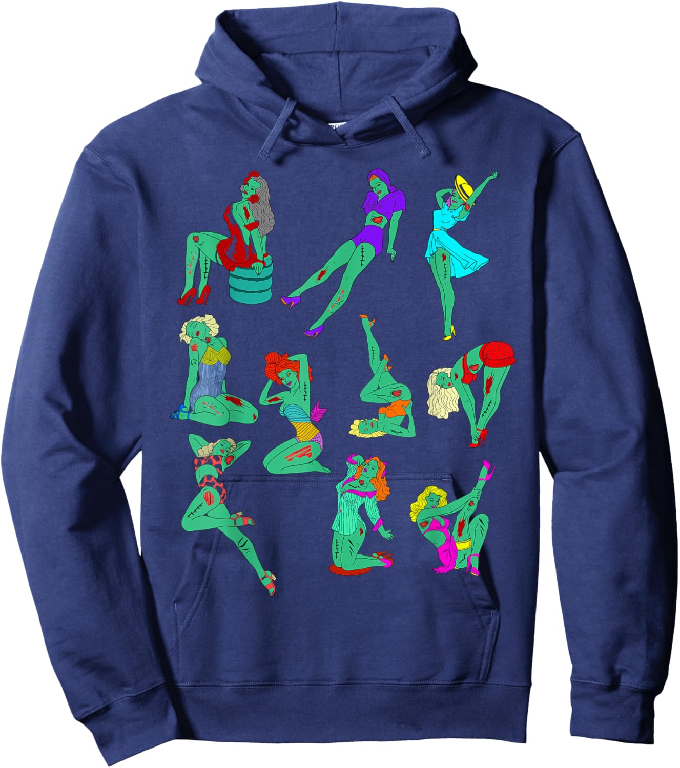 Funny Vintage Pin-up Sexy Zombie Girls Halloween Costume Hoodie - Hoodie | Navy