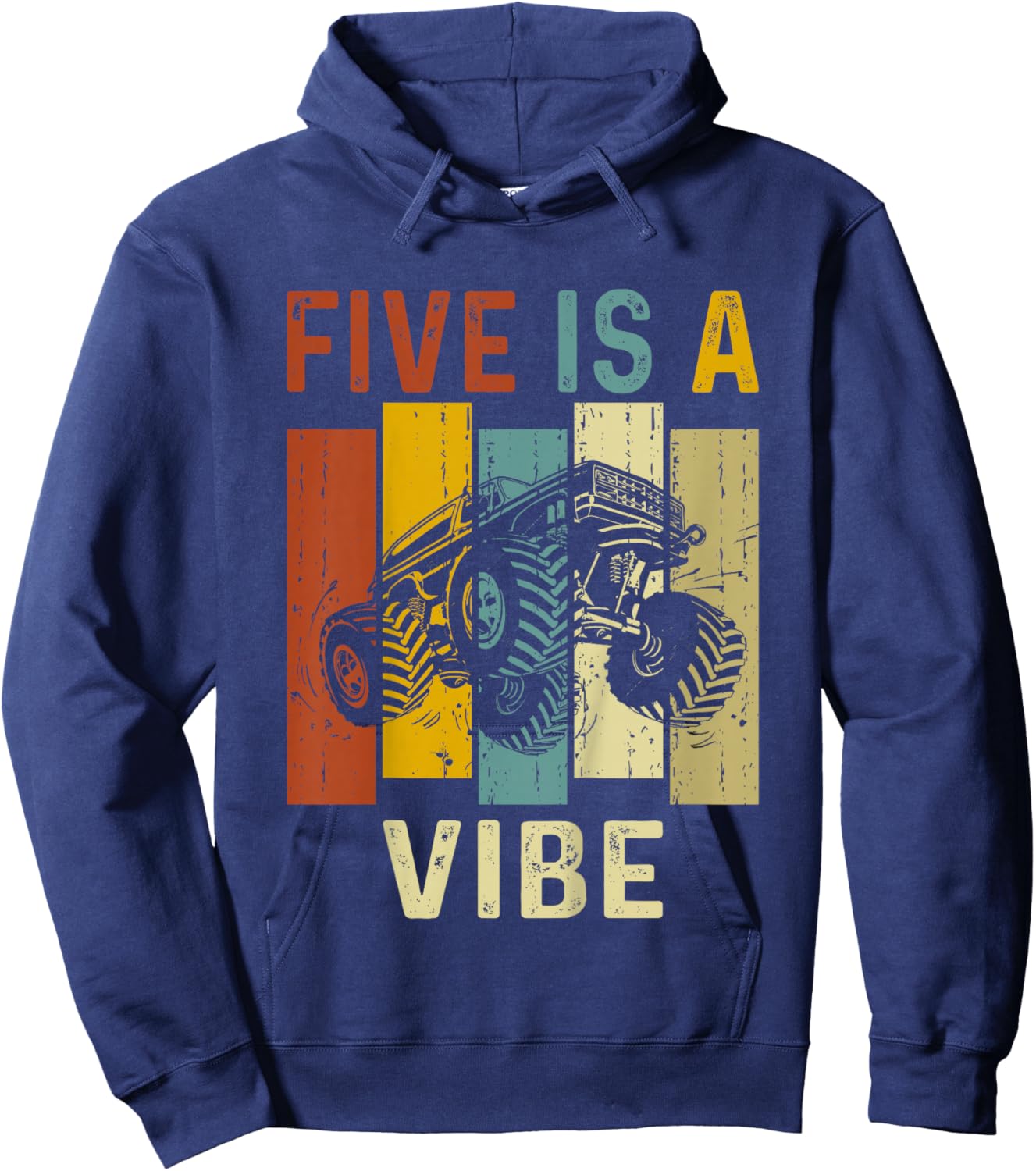 Five Is A Vibe Cute 5th Birthday design Monster 5Years Truck Hoodie - Hoodie | Navy