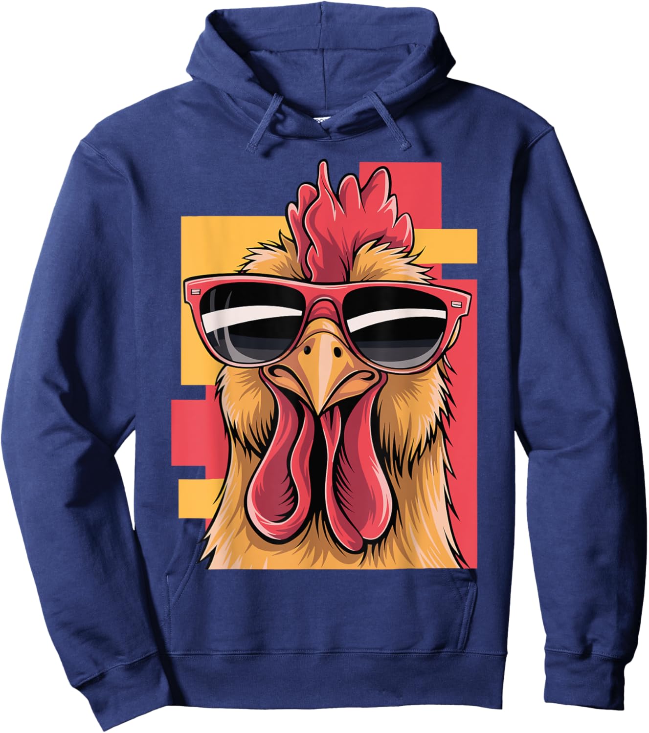 Funny Rooster Wearing Sunglasses Graphic Vintage Chicken Hoodie - Hoodie | Navy