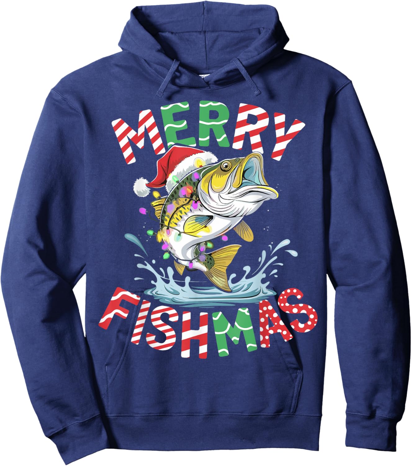 Merry Fishmas Santa Fishing Funny Fisherman Christmas Hoodie - Hoodie | Navy