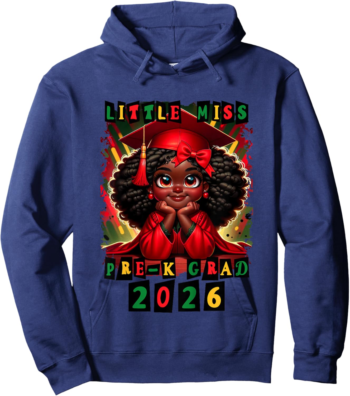 Little Miss Pre-K Grad 2026 Black Girl Preschool Graduation Hoodie - Hoodie | Navy