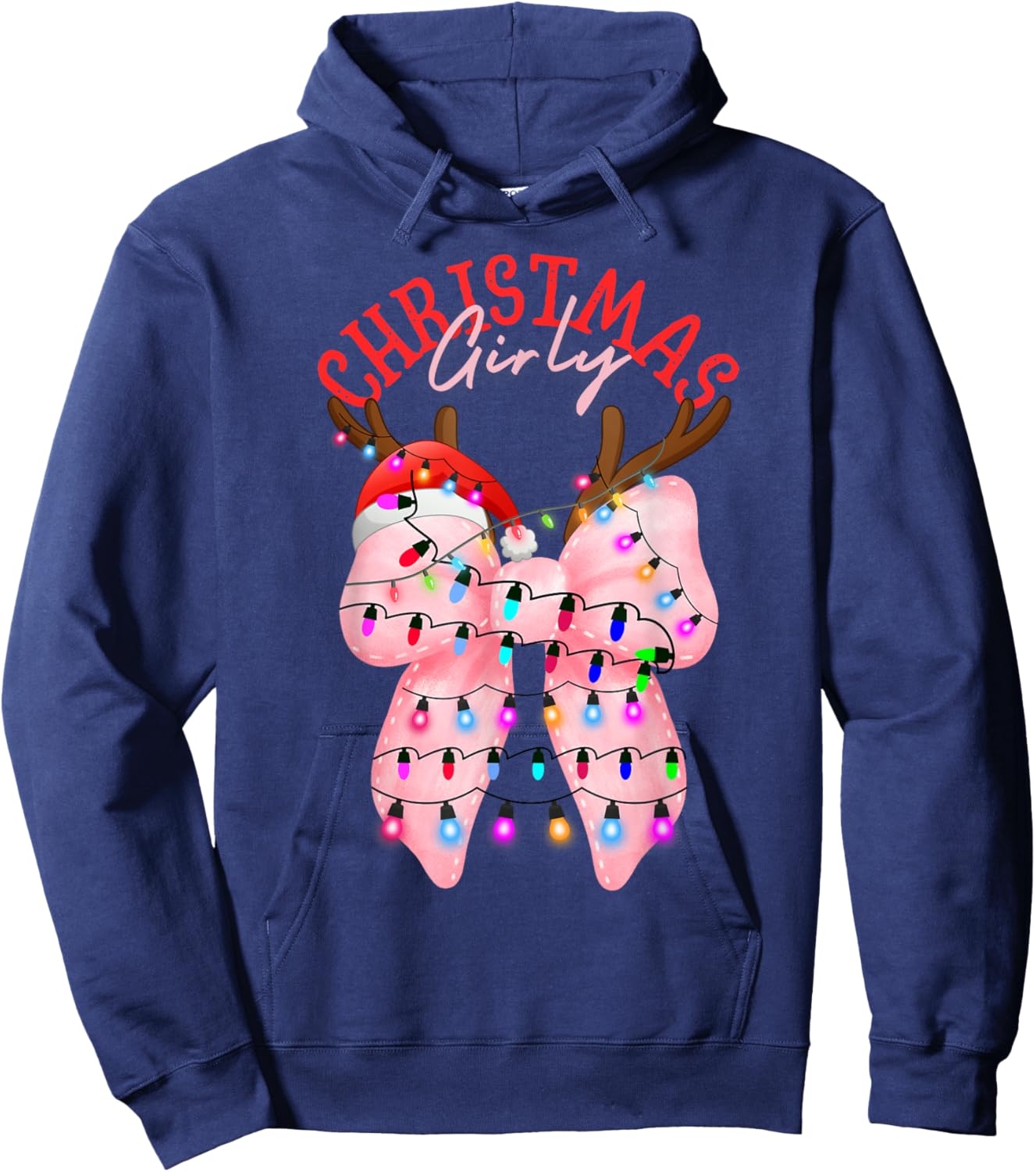 Coquette Bow Pink Gingerbread Christmas Girly Xmas Holiday Hoodie - Hoodie | Navy